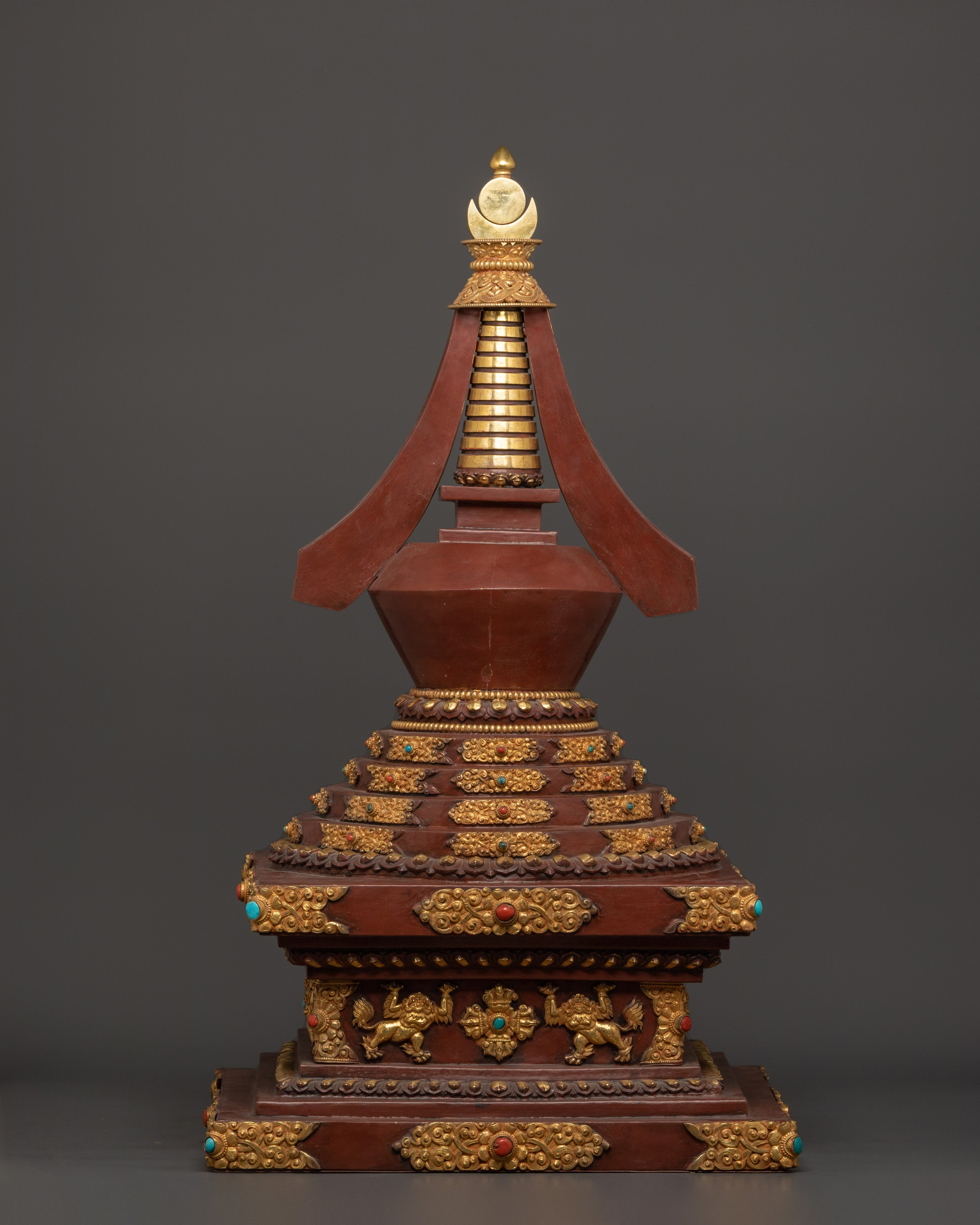 Tibetan Stupa for Home Decor | Gold Plated Copper Sculpture
