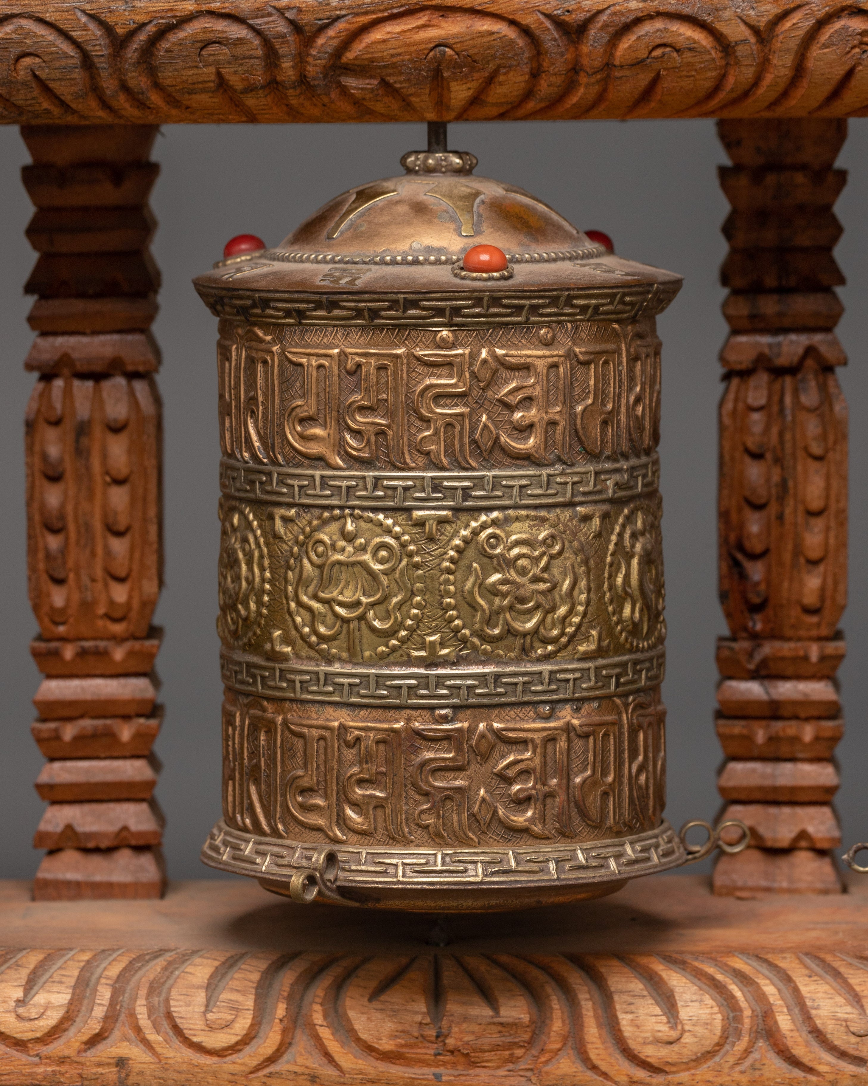 Set of 5 Handcrafted Brass Tibetan Prayer Wheels | Sacred Mantra Spinners