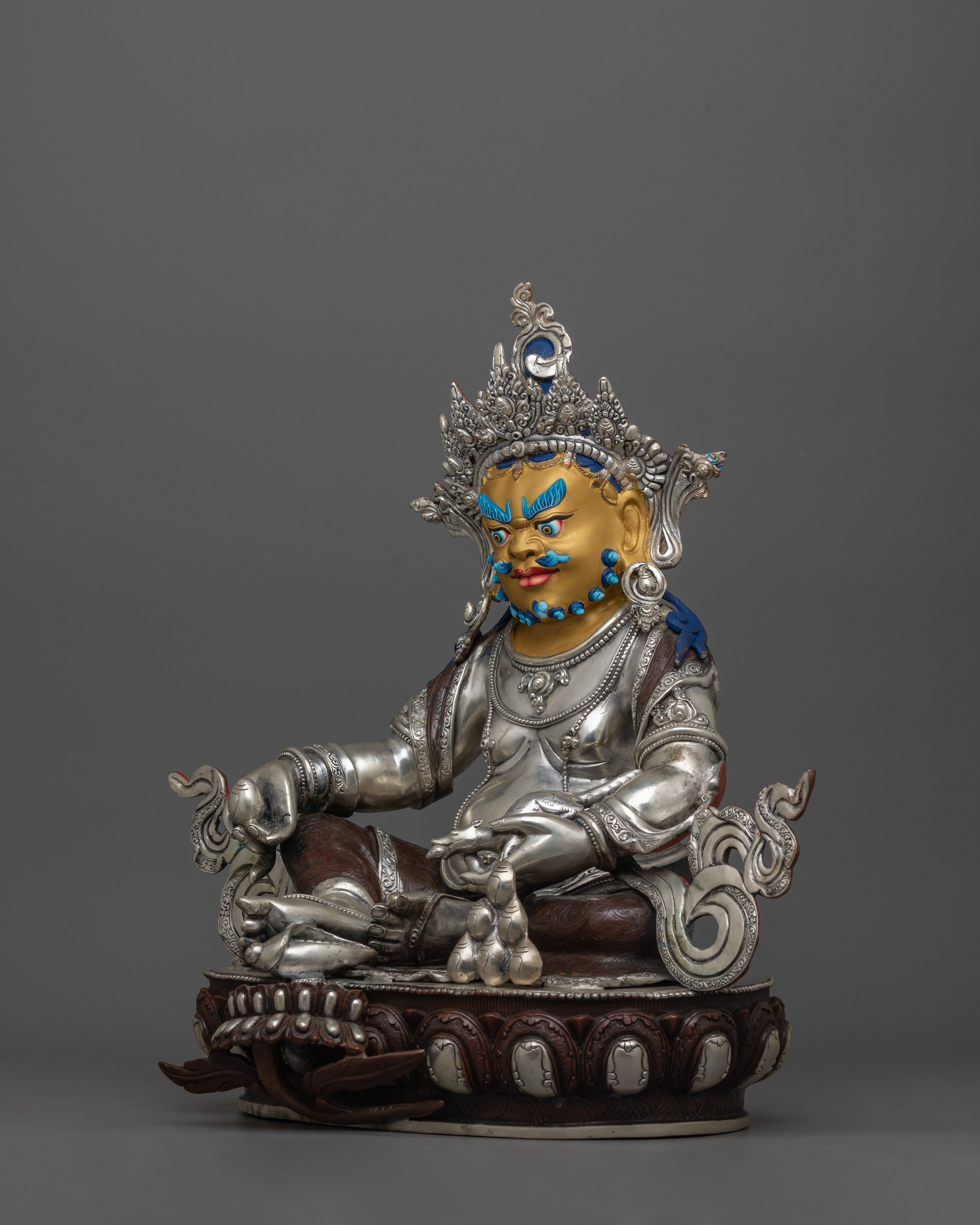 Silver Plated Dzambhala Statue | The Deity of Wealth and Abundance