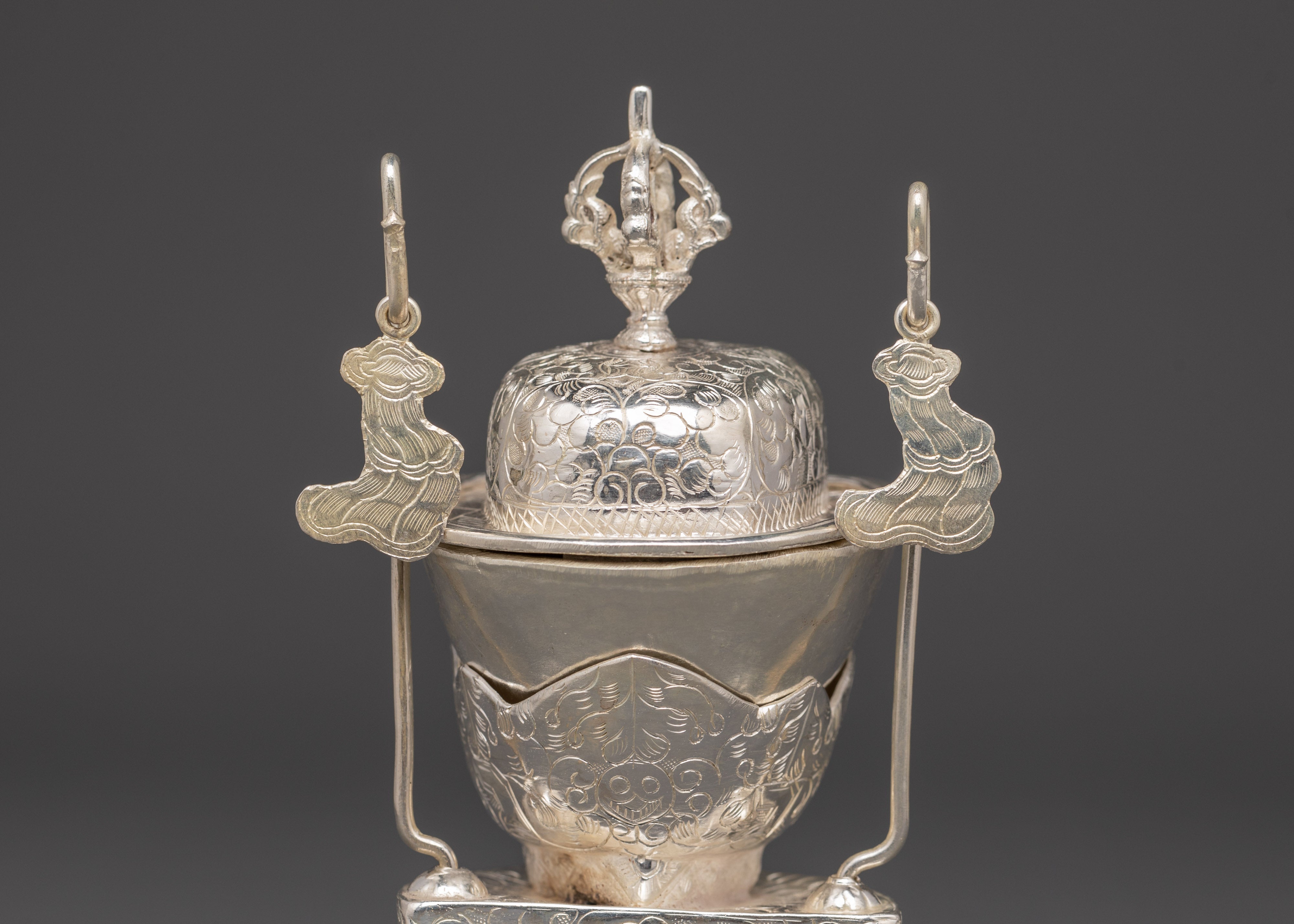 Silver-Plated Tibetan Kapala Set | Sacred Skull Cup for Tantric Offerings