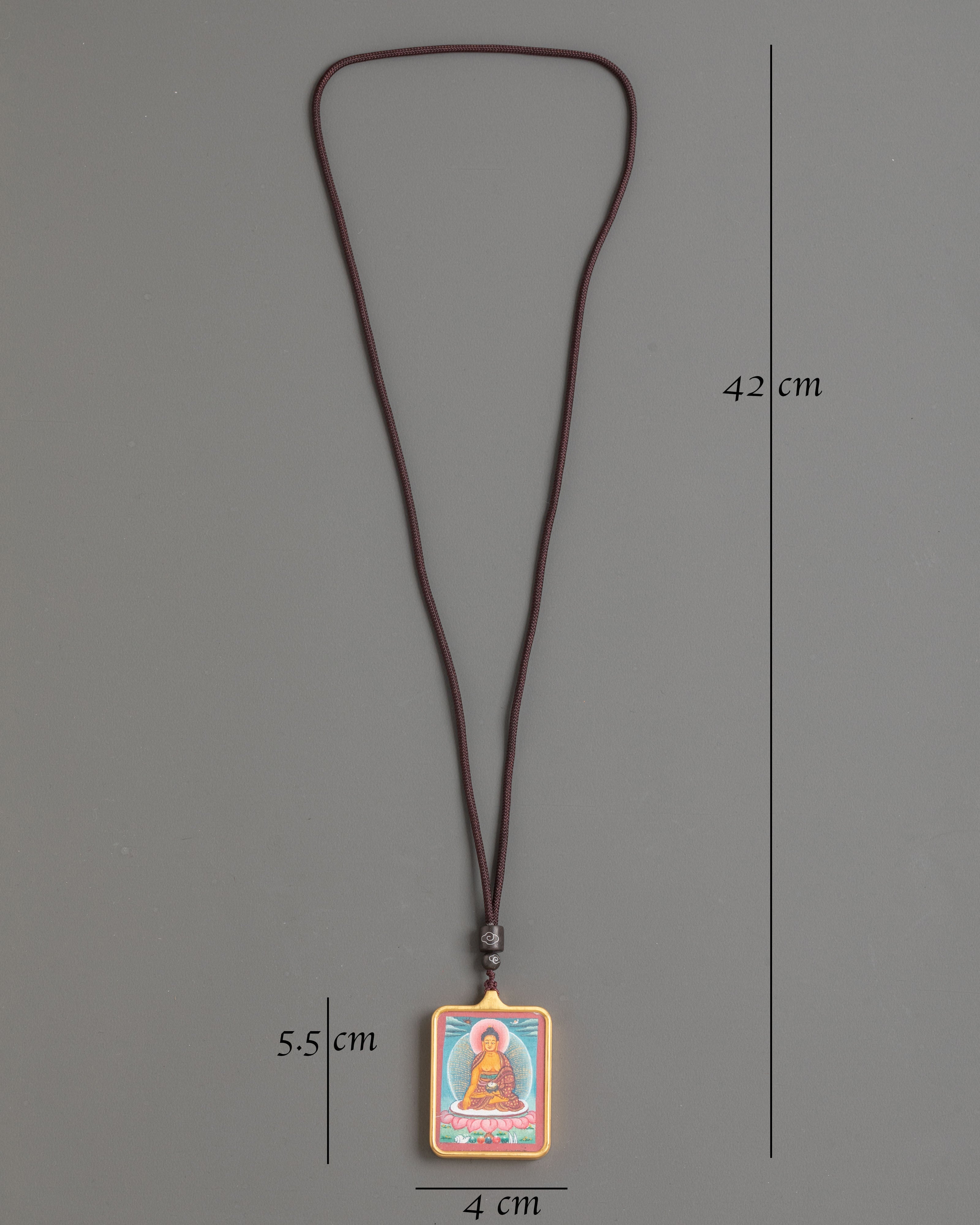 Hand Painted Shakyamuni Thangka Pendant | Gold-Plated Copper Spiritual Jewelry