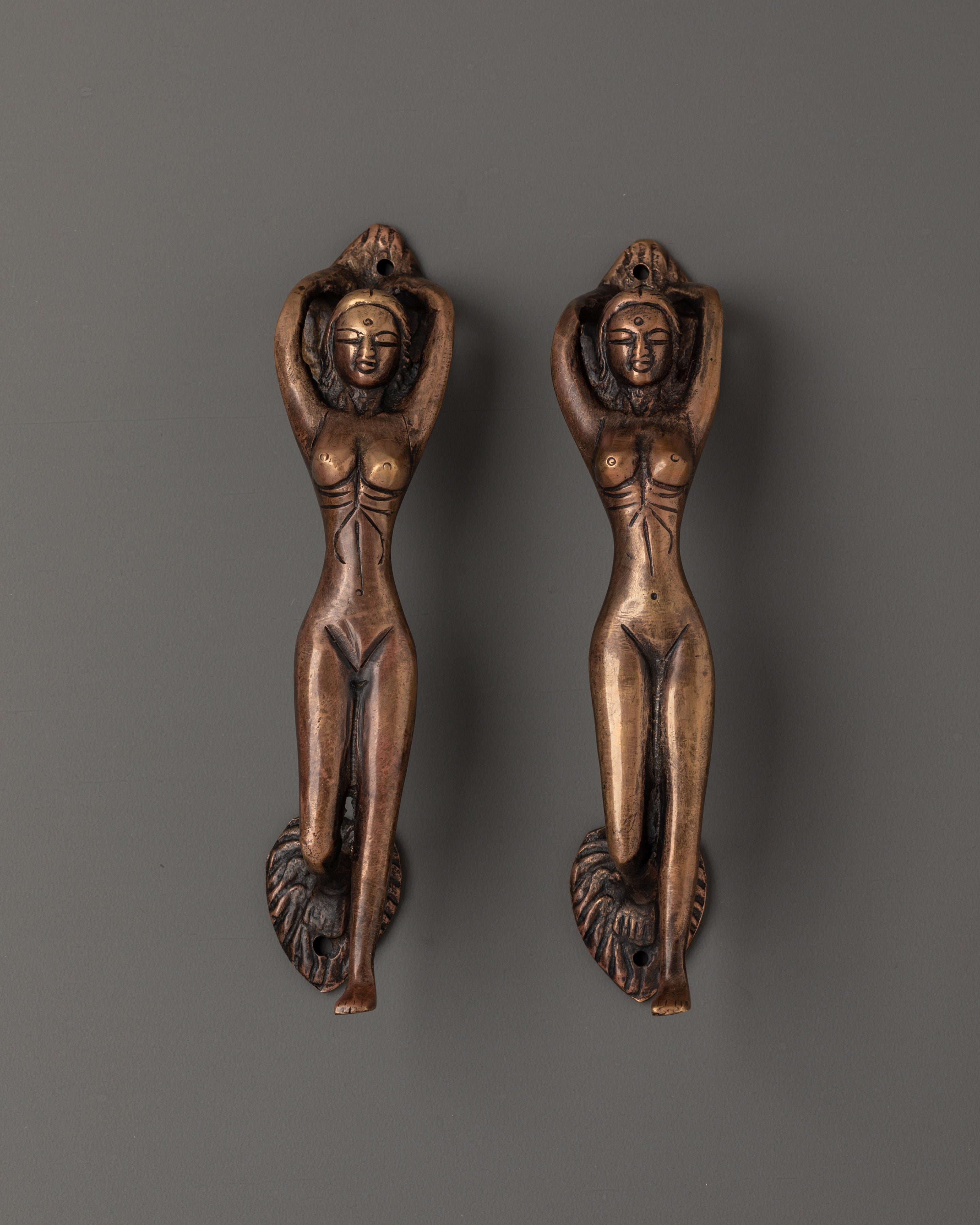 Traditional Tibetan Door Handle Set | Oxidized Copper Decorative Hardware