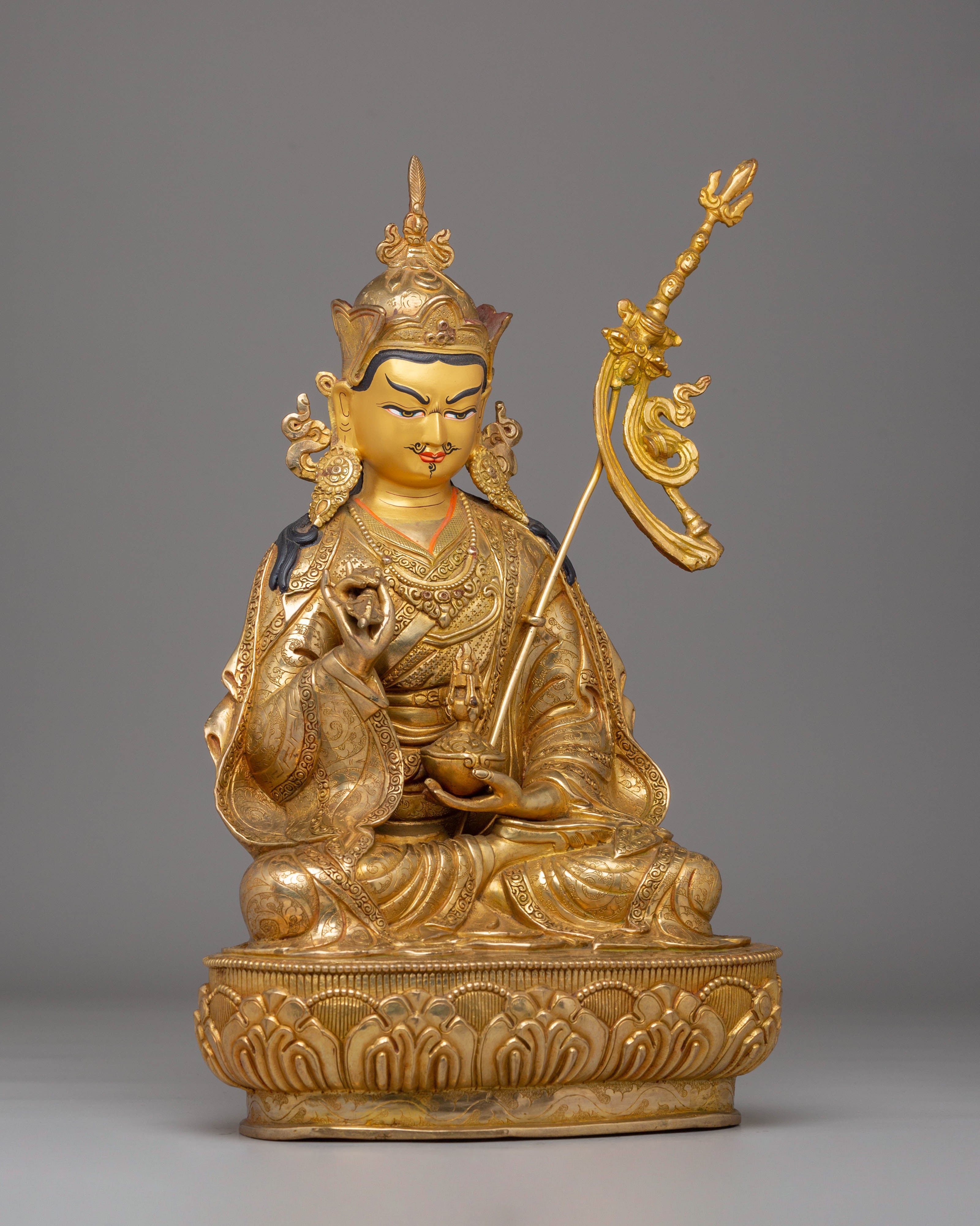 Handcrafted Guru Tsokye Dorje Statue with Copper Body and 24K Gold Gilding