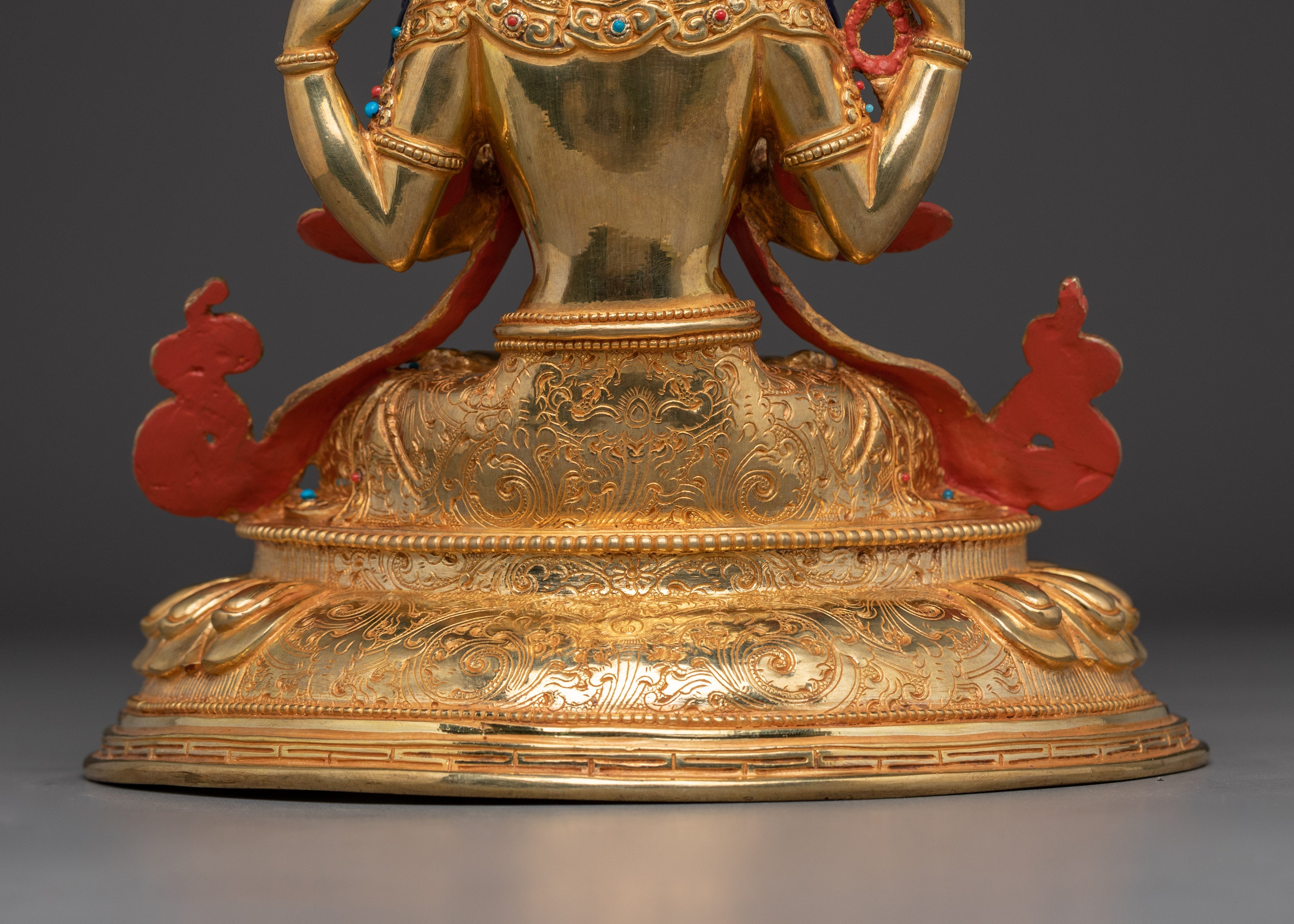 Compassion God Chenrezig Statue | Avalokiteshvara Golden Figurine
