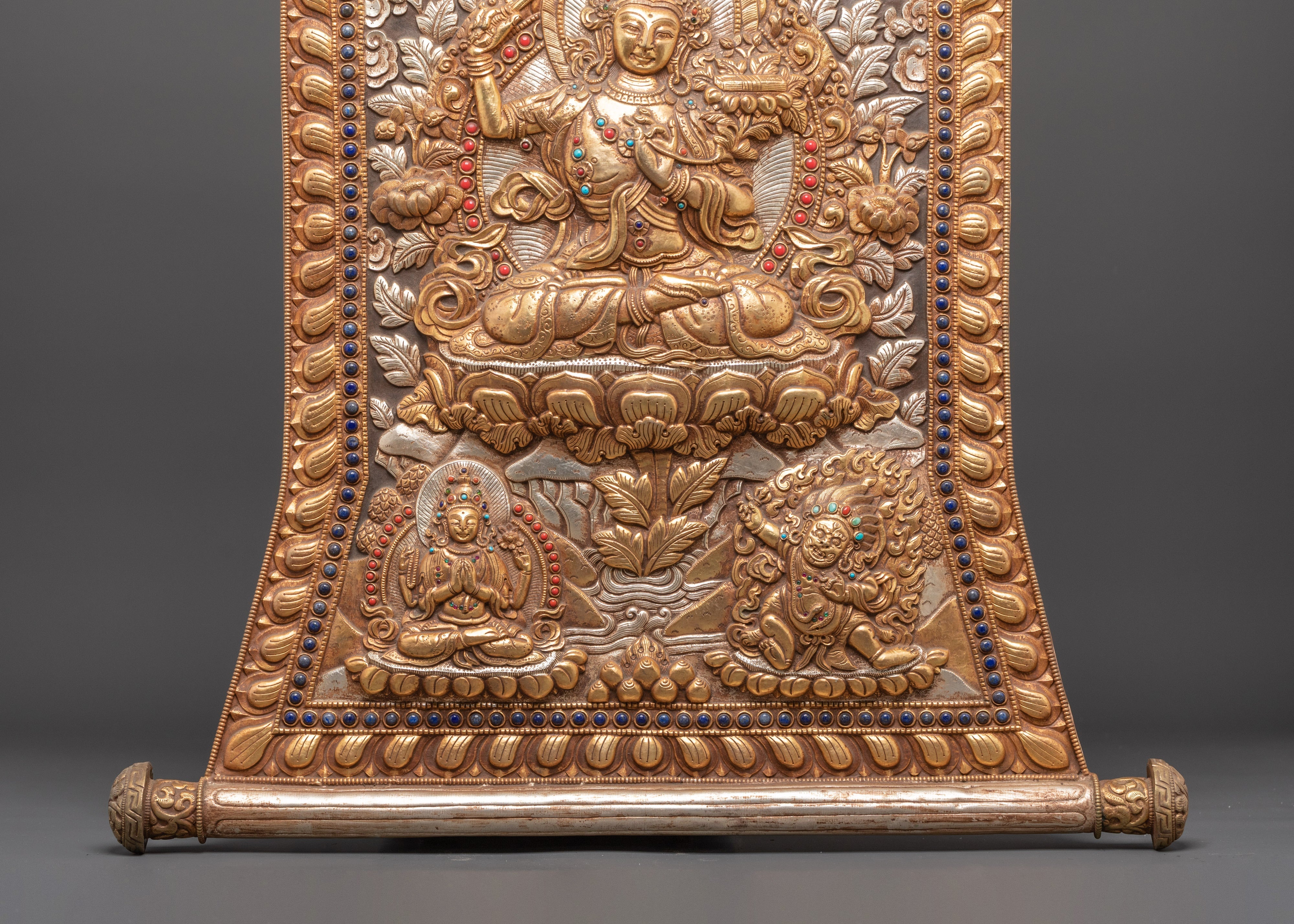 Handcrafted Manjushri Wall Hanging | Buddhist Copper Wall Art