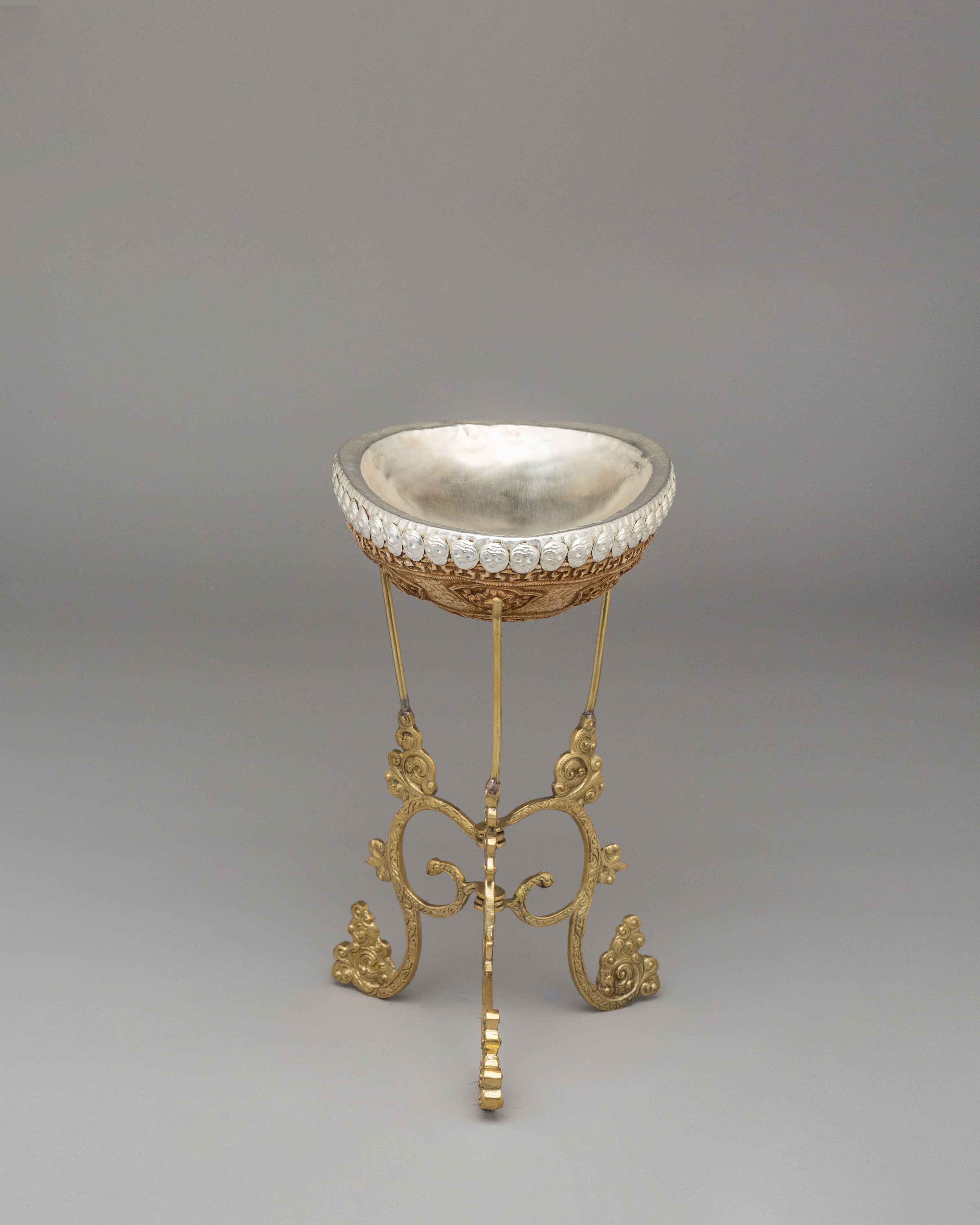Buddhist Skull Cup with Stand | Kapala Ritual Tool for Spiritual Ceremonies