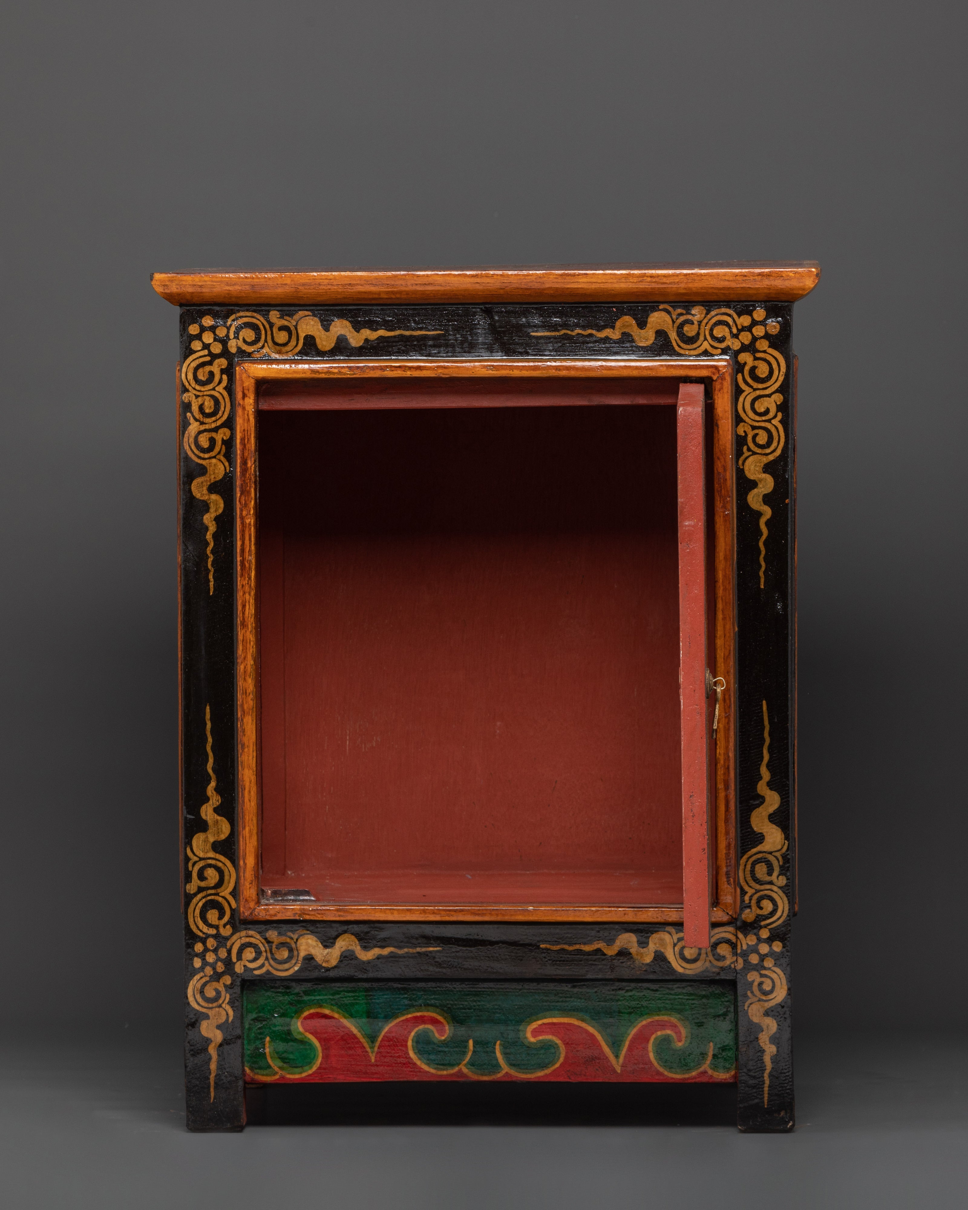 Handcrafted Tibetan Wooden Cabinet | Intricate Handcarving