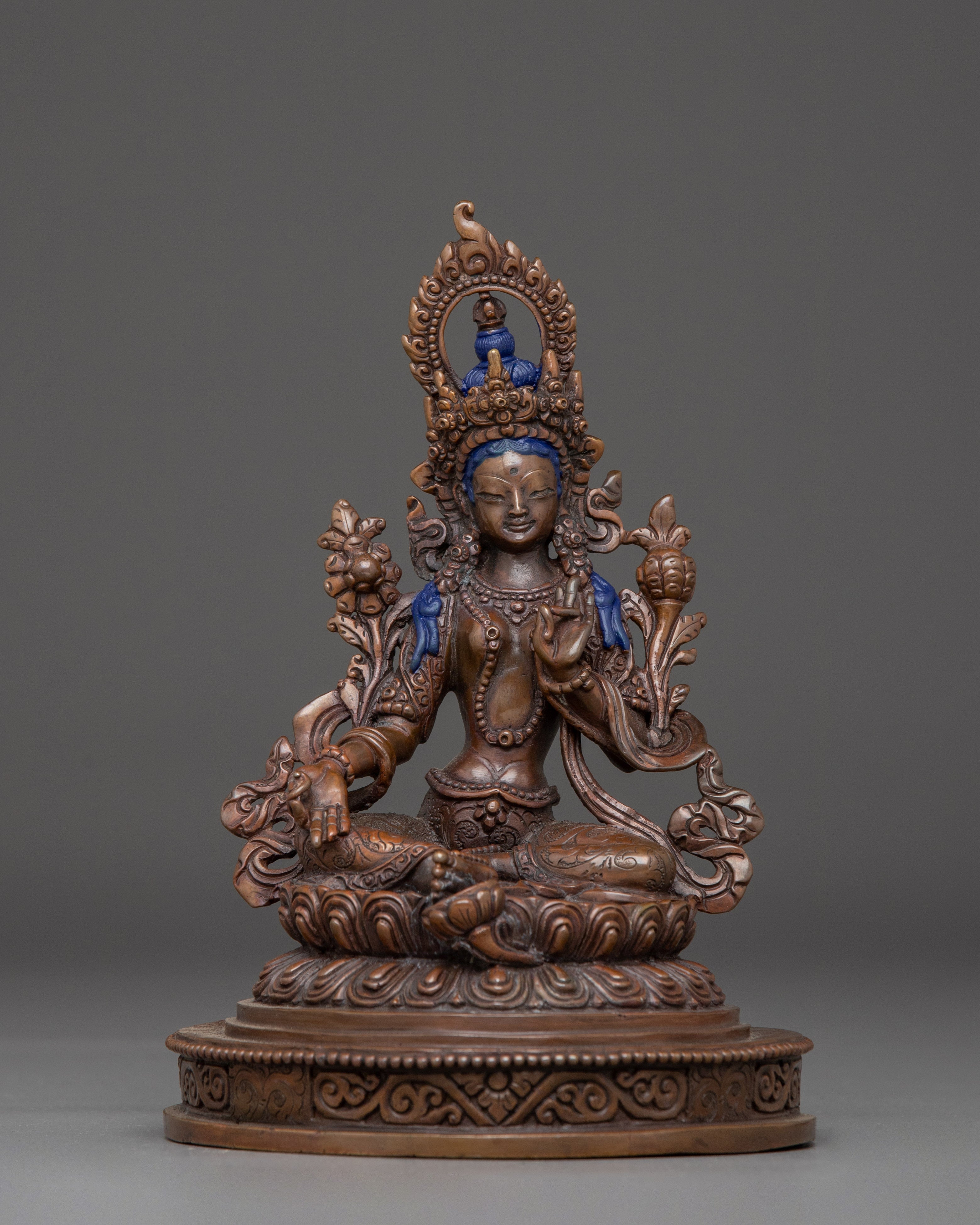 Oxidized Copper Statue of Green Tara