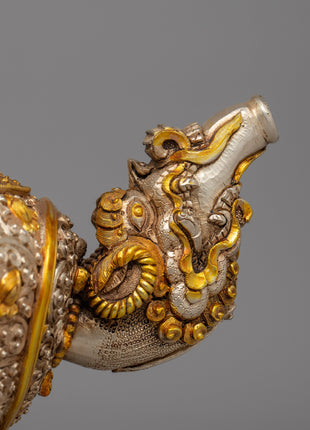 Handcrafted Tibetan Tea Pot with Gold & Silver Plating | Traditional Buddhist Decor