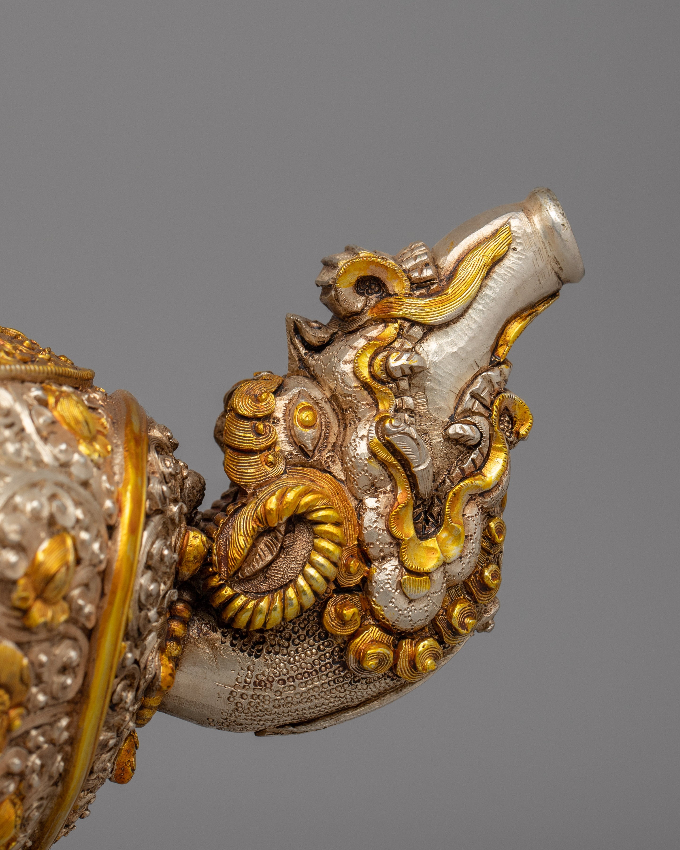 Handcrafted Tibetan Tea Pot with Gold & Silver Plating | Traditional Buddhist Decor