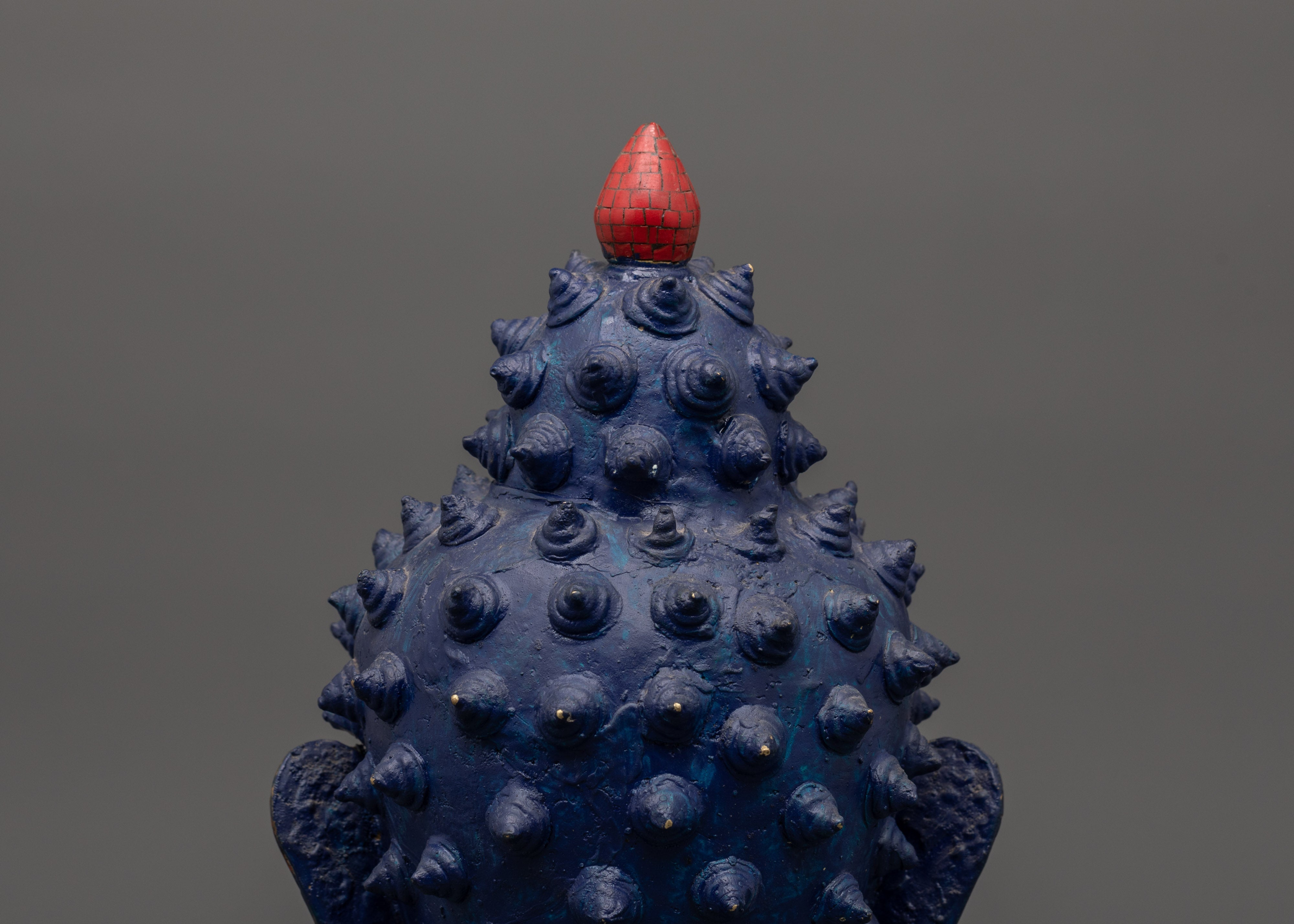 Large Brass Buddha Head Statue | Turquoise & Coral Inlay