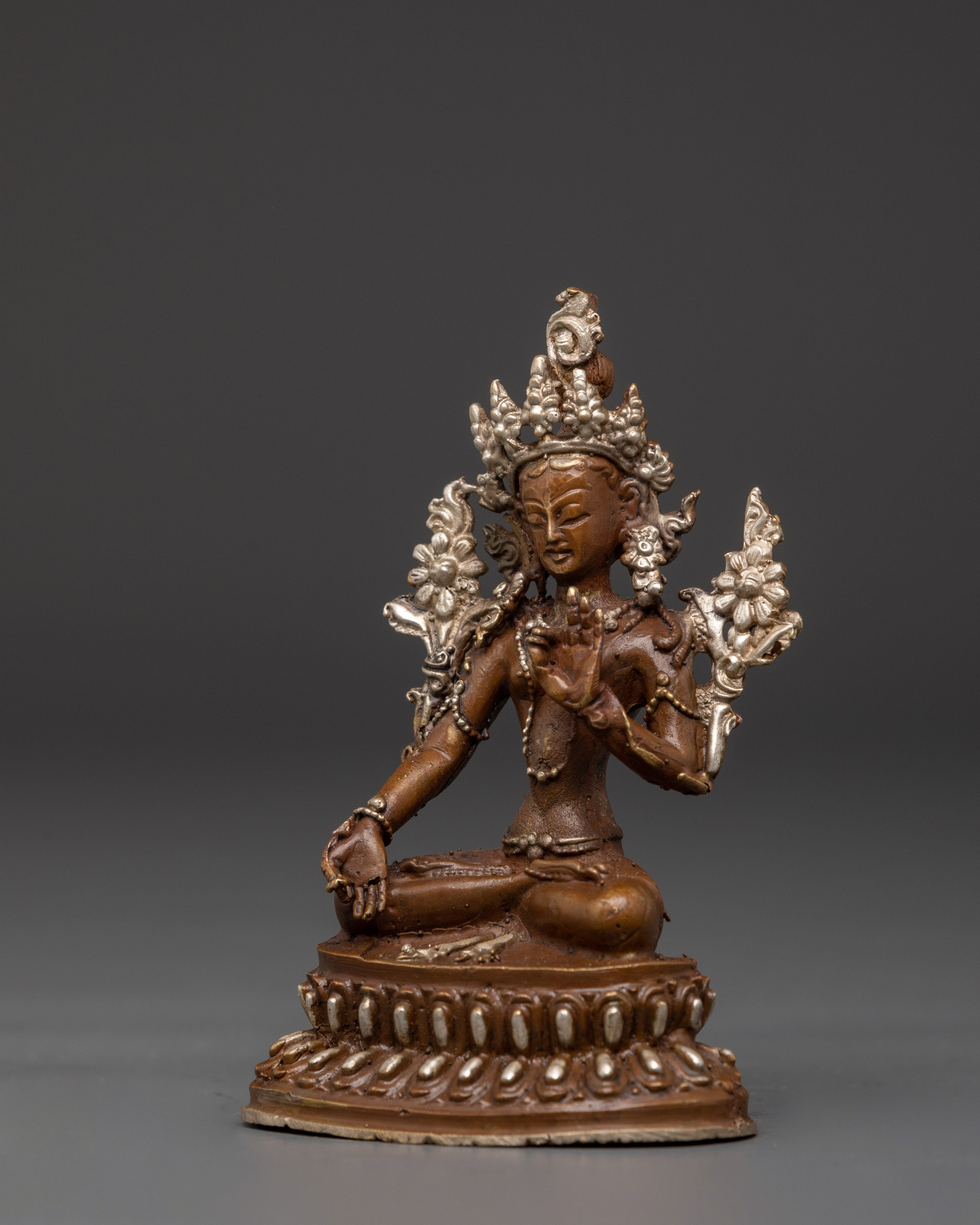 White Tara Compassionate Buddhist Goddess | Oxidized Copper Silver Plated Statue