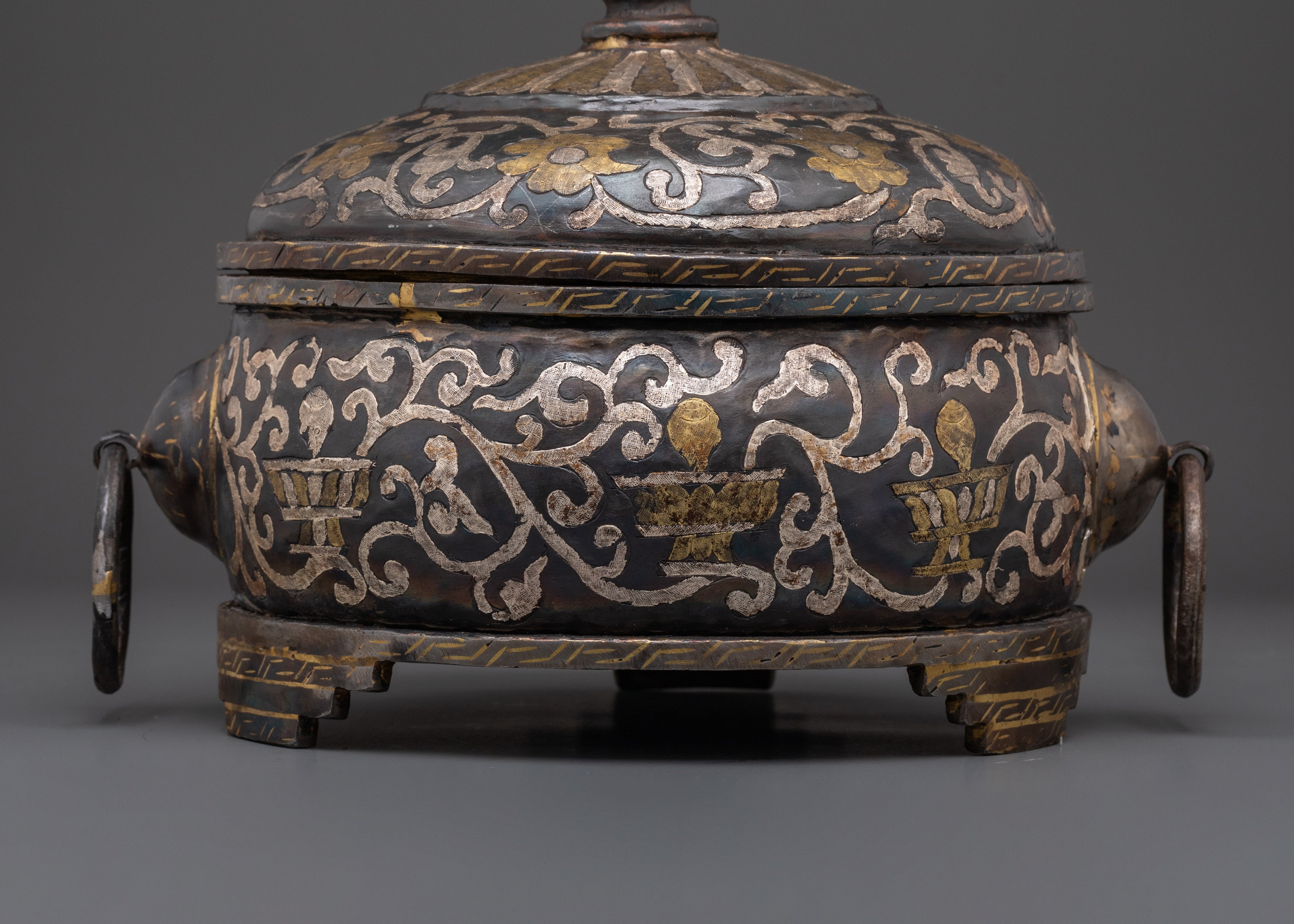 Rice Carry Pot with Silver Inlaid | Traditional Decorative Piece