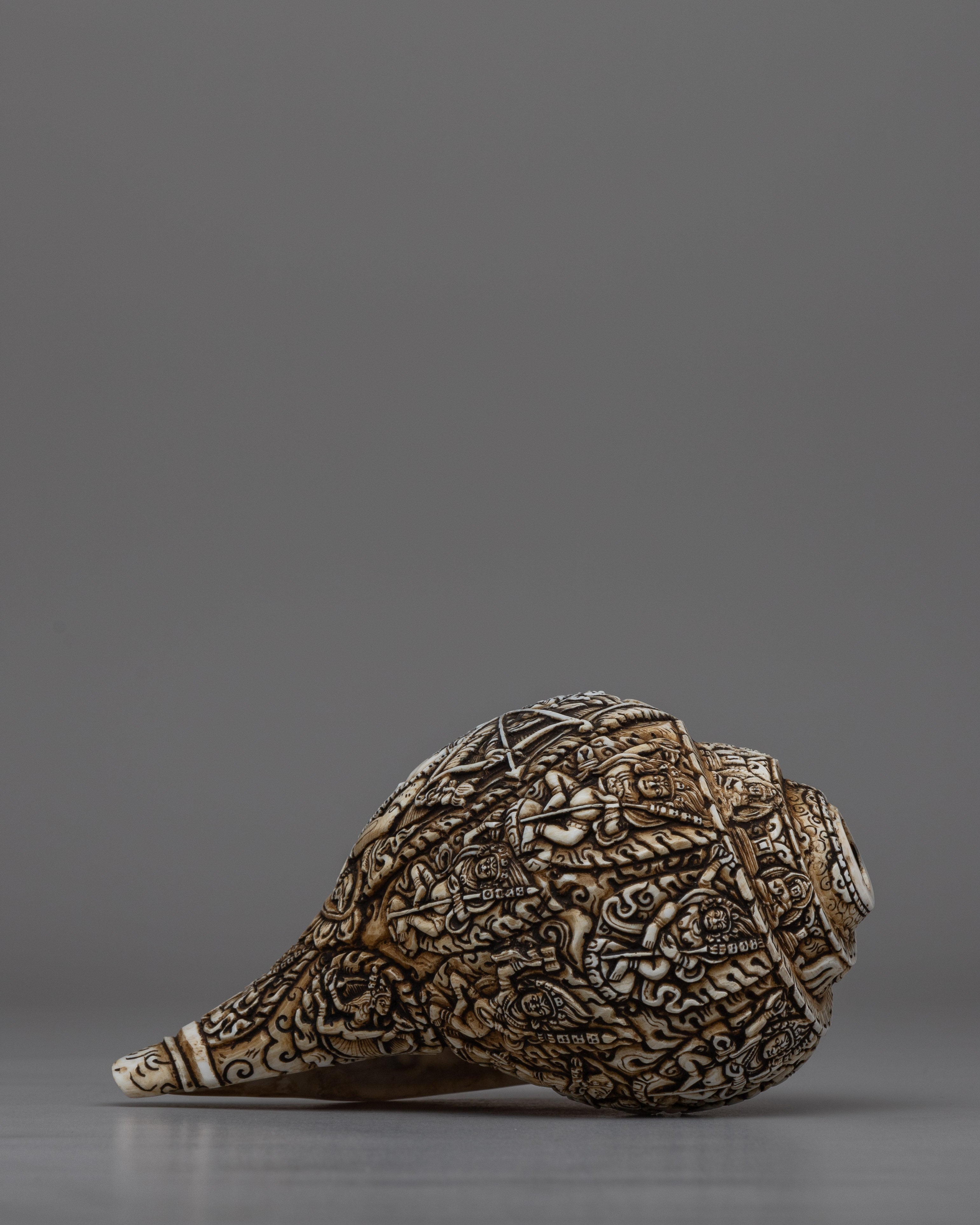 Intricately Carved Tibetan Conch Shell | Sacred Buddhist Sankha