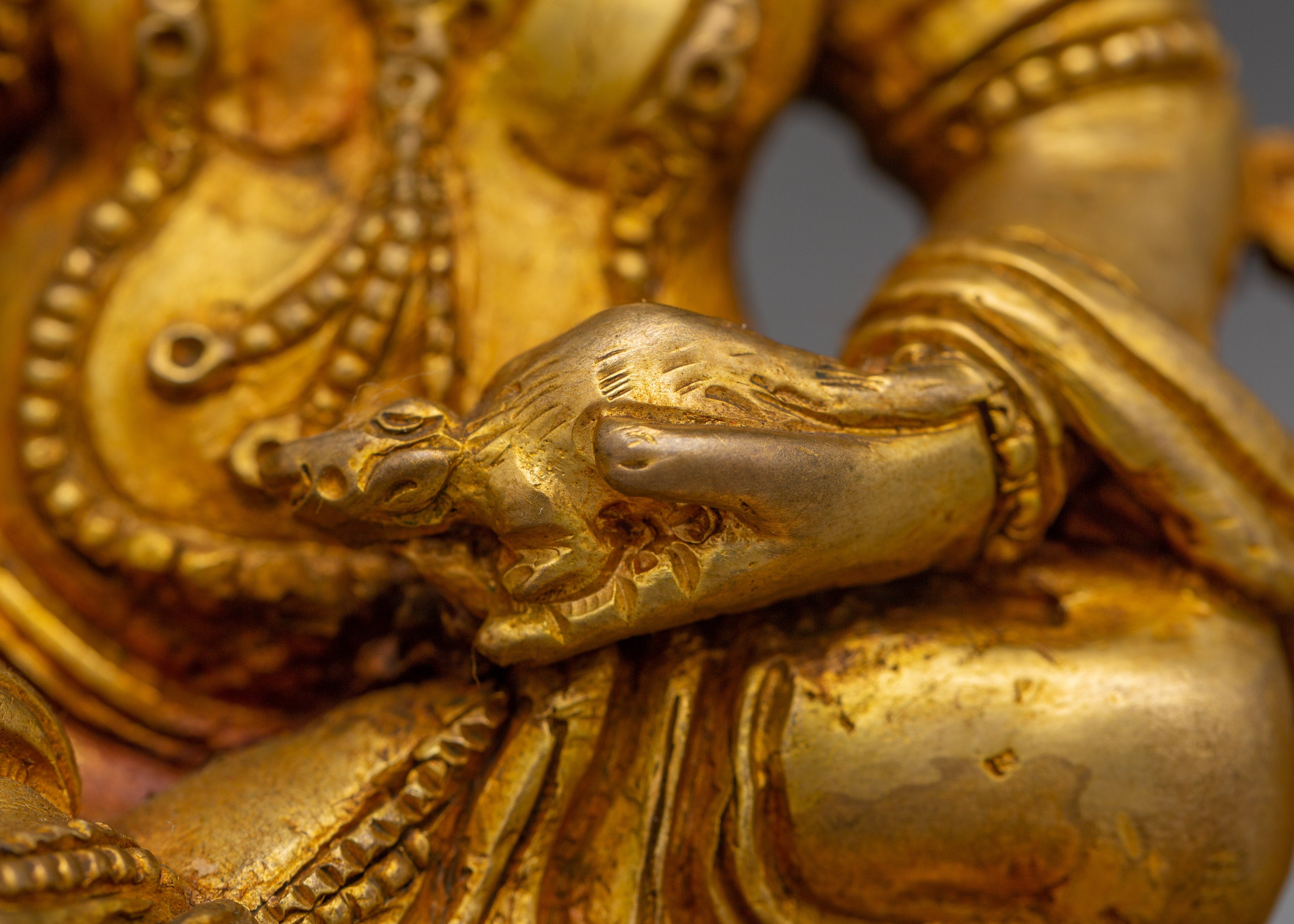 Sacred Dzambala Statue for Abundance | Copper Body, Gold Gilded, Acrylic Color