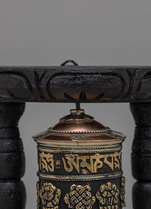 Tibetan Prayer Wheel with Intricate Mantra Design | Buddhist Spiritual Tool and Decor