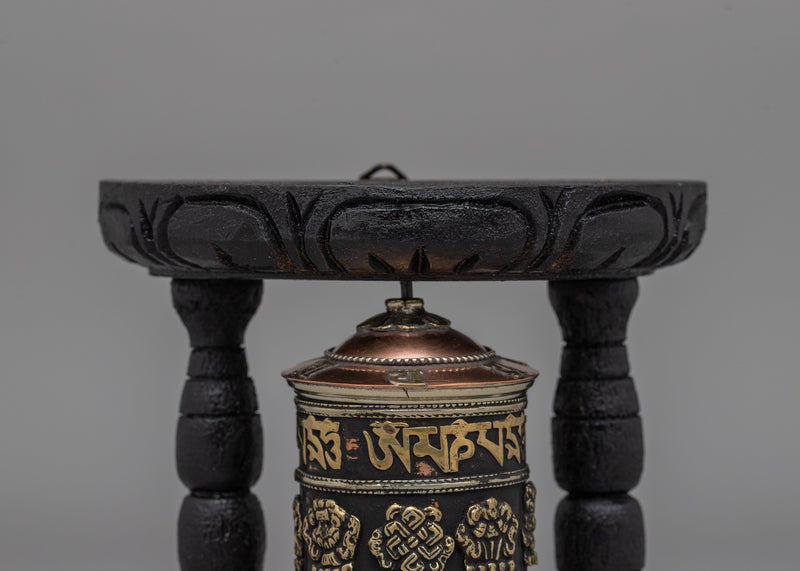 Tibetan Prayer Wheel with Intricate Mantra Design | Buddhist Spiritual Tool and Decor