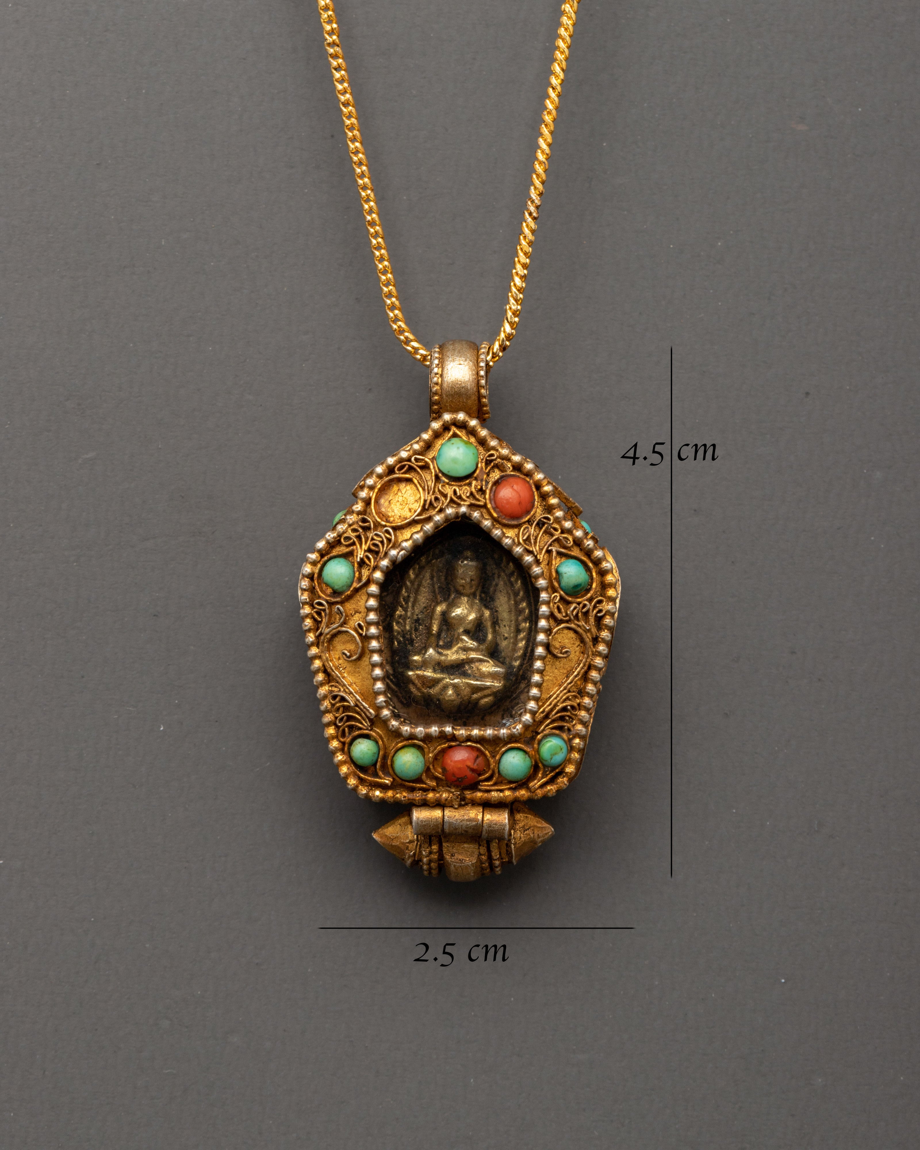 Ghau Box Locket with Shakyamuni Buddha | Tibetan Copper Prayer Box Amulet