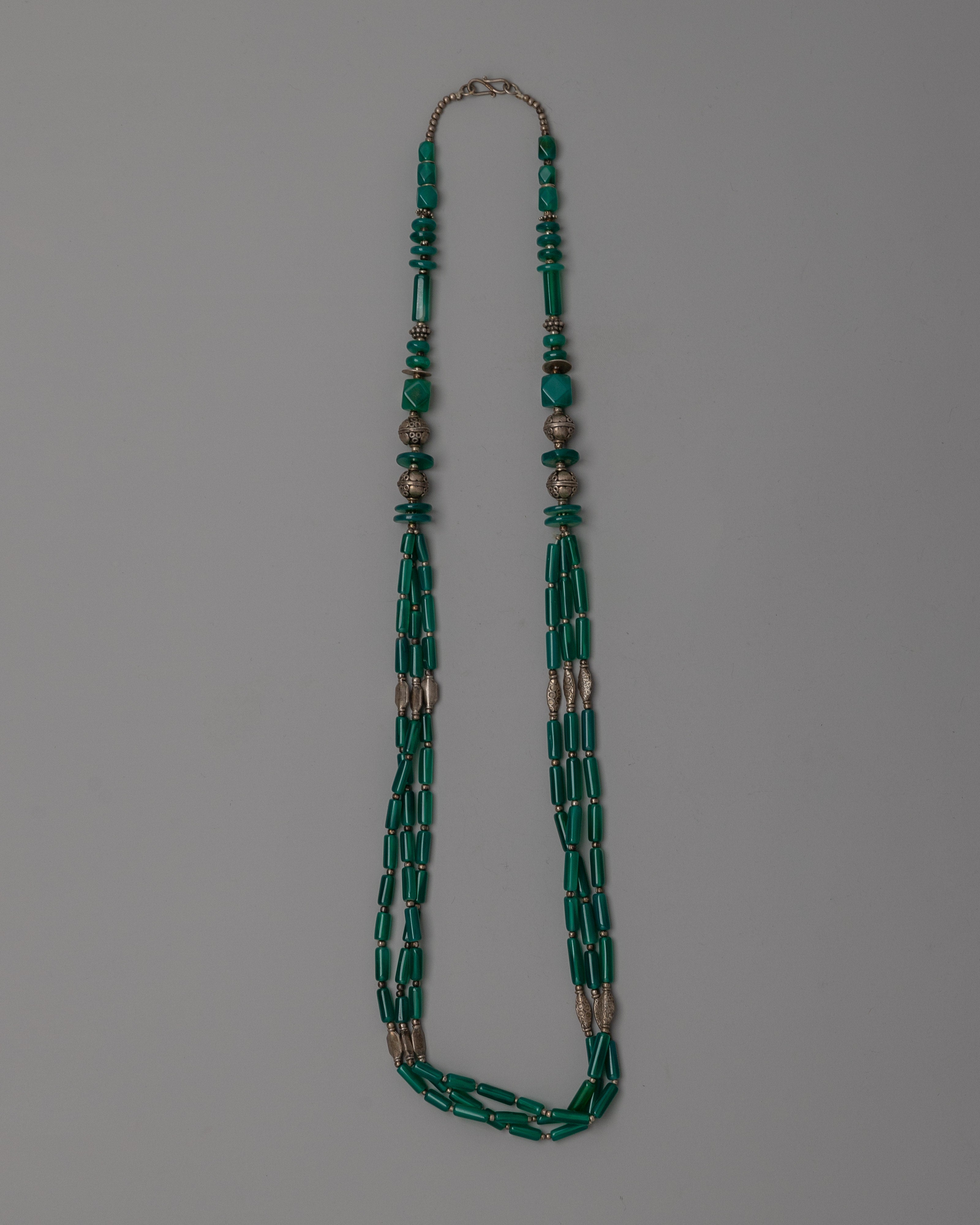 Gemstone Necklace with White Metal