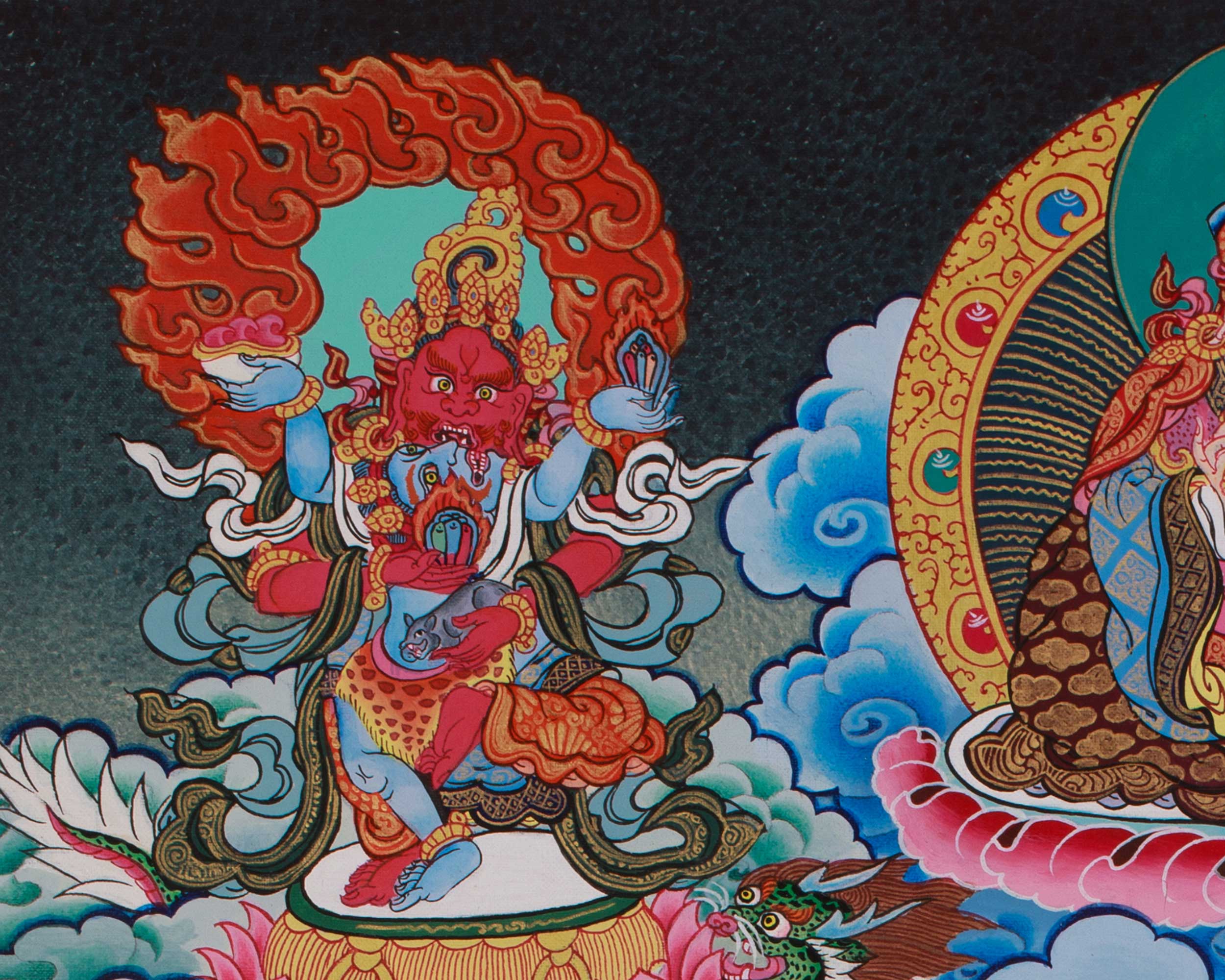 Namtoshe with Five Dzambhala and Guru Rinpoche Thangka | A Sacred Artwork of Prosperity and Spiritual Power