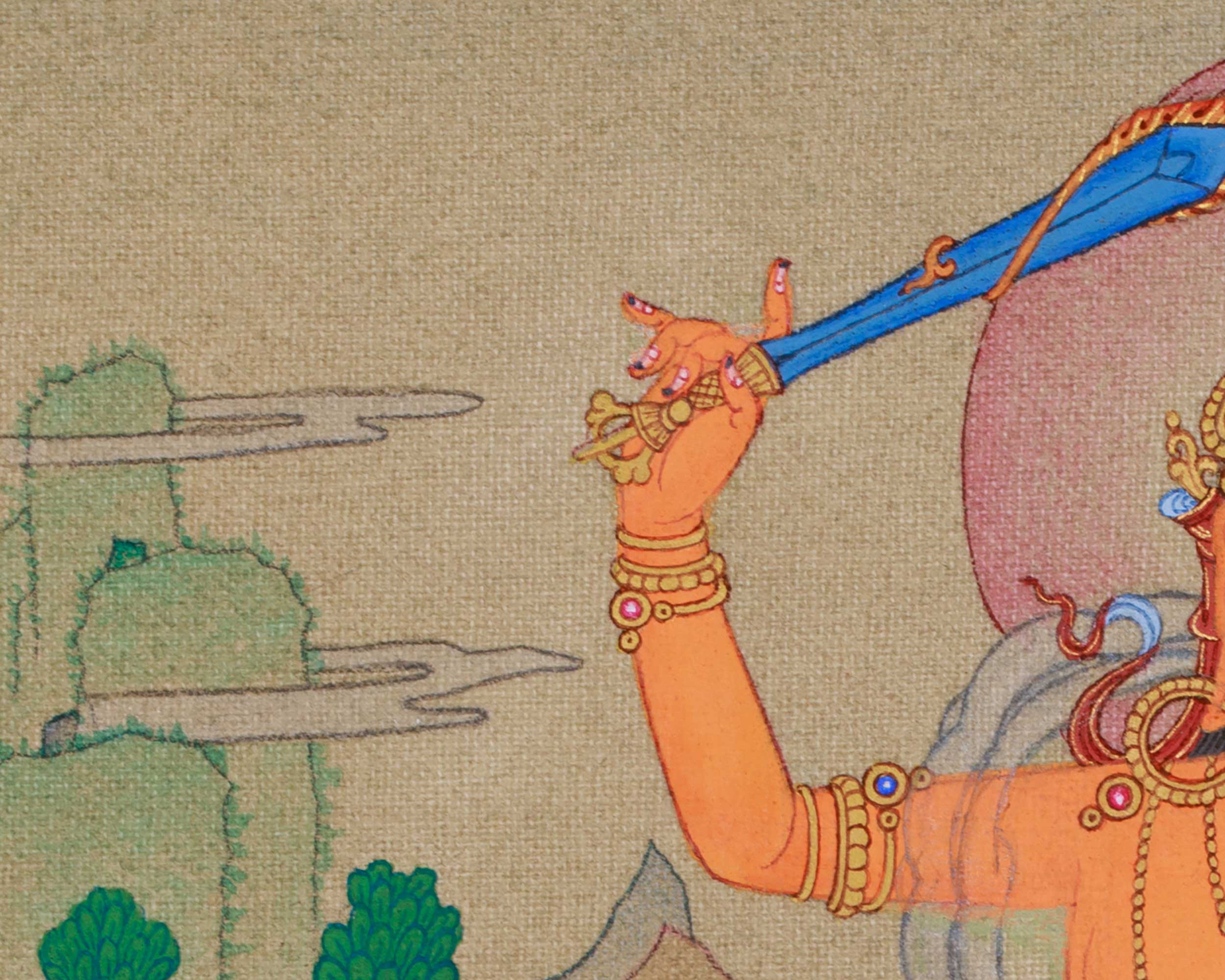 Small 23cm Manjushri Thangka | Bodhisattva of Insight and Knowledge