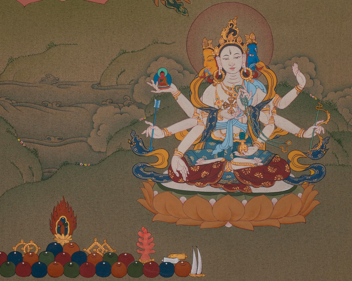 Hand-Painted White Tara Longevity Deity | Amitayus And Namgyalma Thangka