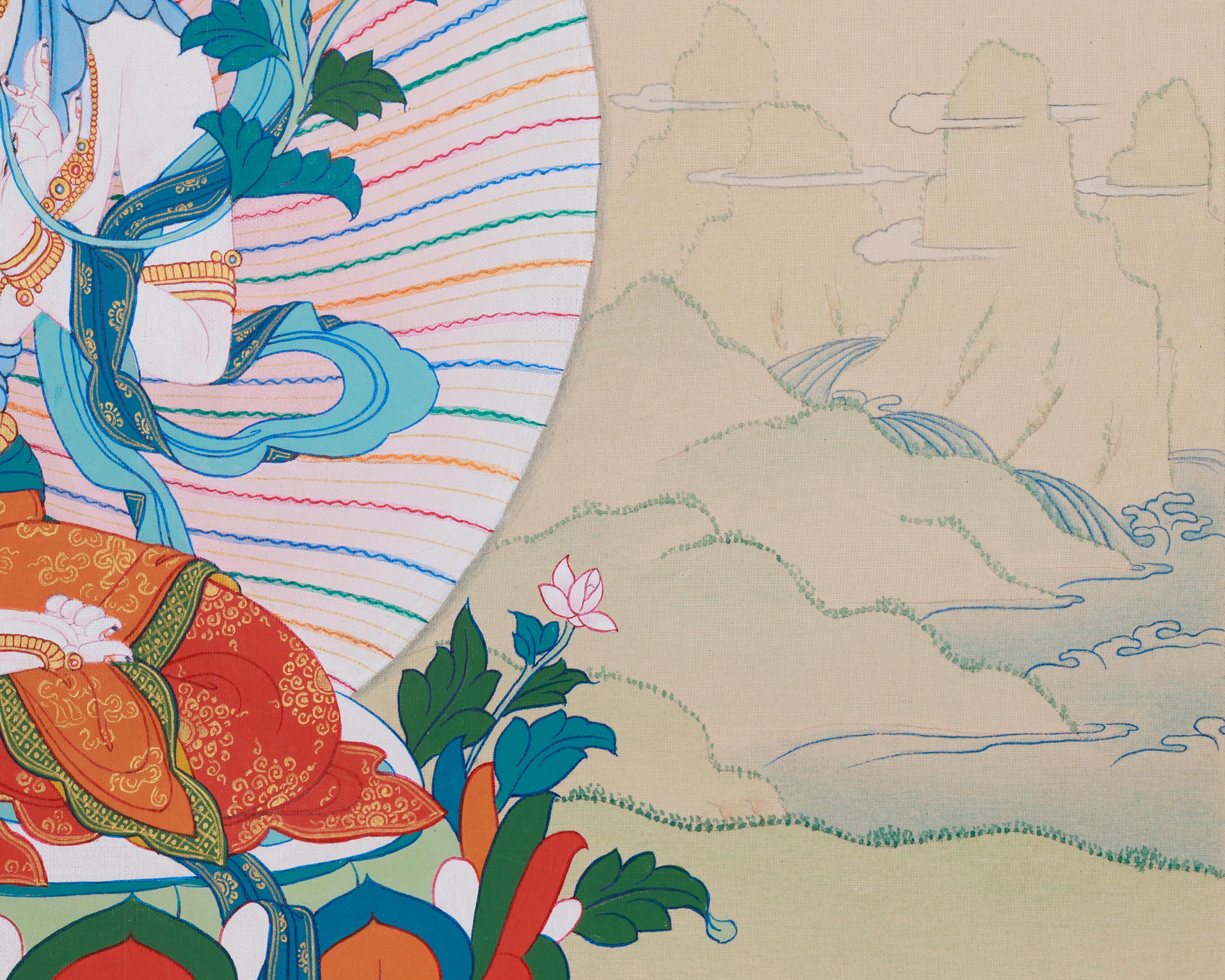 Three Long Life Deities Thangka - White Tara, Amitayus Buddha and Namgyalma