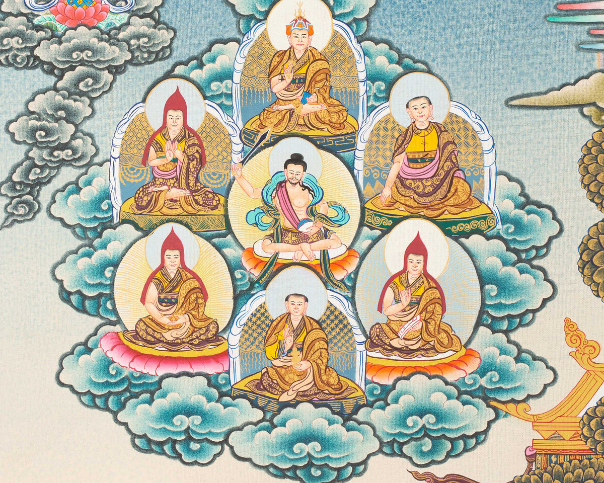 Guru Rinpoche Refuge Tree Thangka Painting | Hand Painted Buddhist Art of Nepal