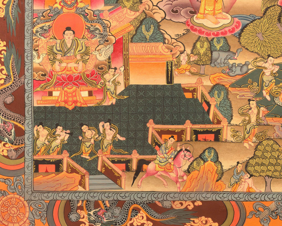 Miraculous Life Events Siddhartha Gautama Buddha | Hand Painted Thangka Art