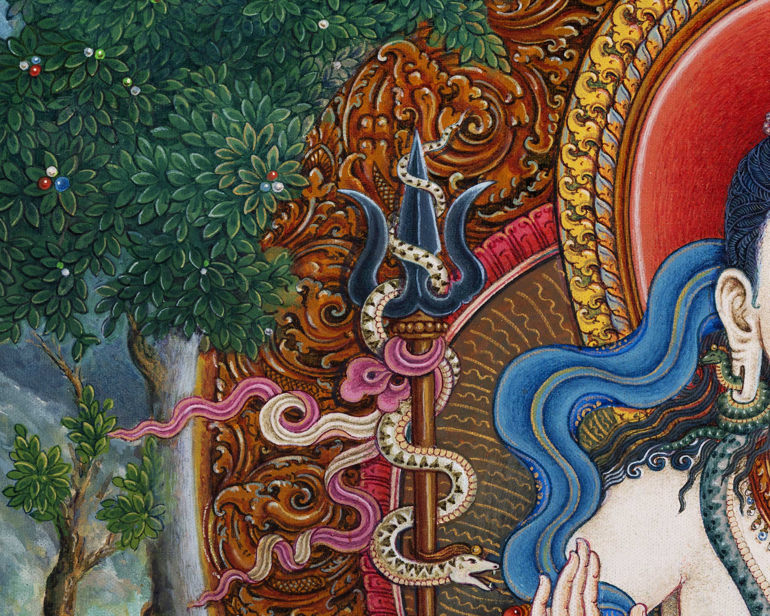 Simhanada Avalokiteshvara Seated On A Roaring Lion Print | Himalayan Art For Healing Practice
