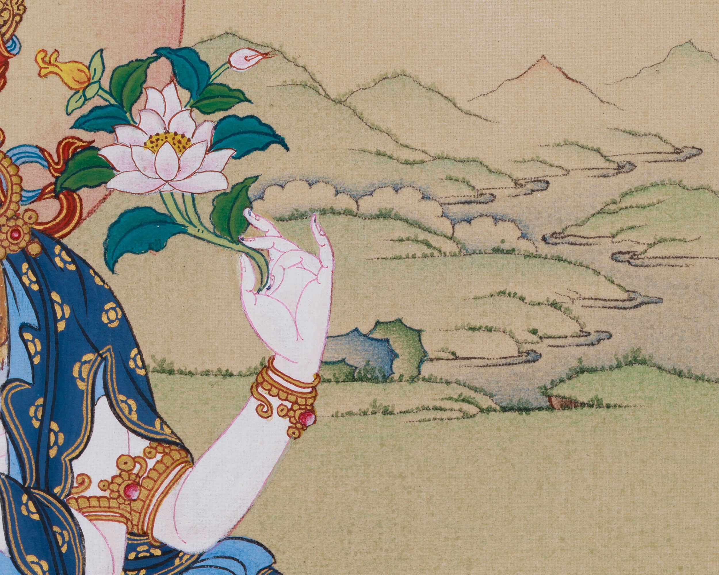 Four-Armed Chenrezig Buddha Thangka | A Symbol of Compassion | Includes Brocade