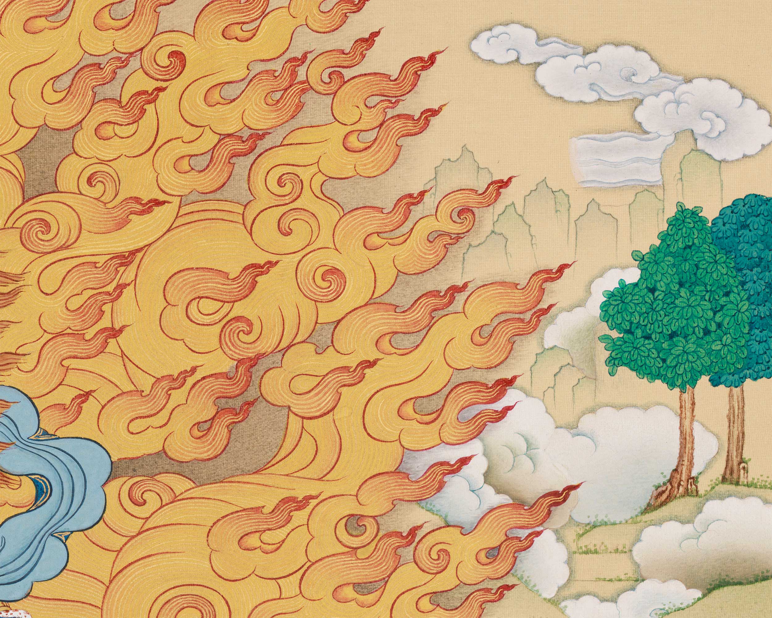 Vajrapani with Amitabha Buddha | Lhasa Hues Thangka of Protection and Compassion