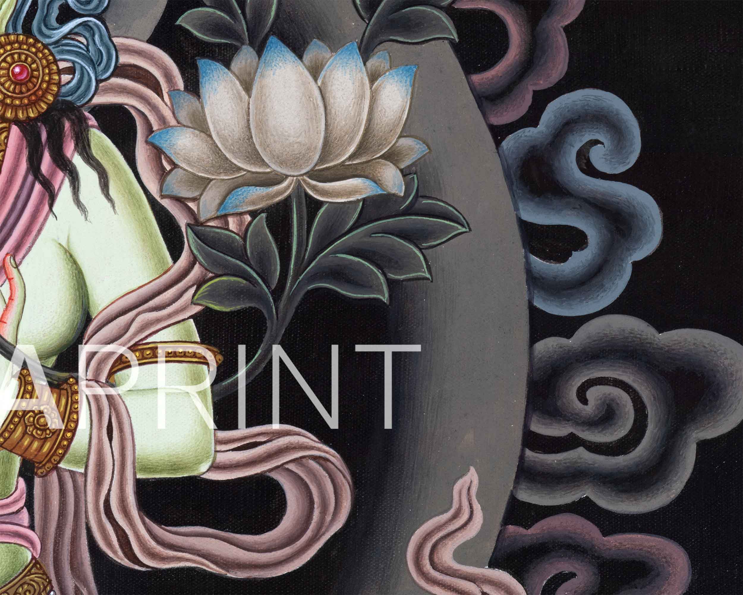 Mother Green Tara Thangka Print | Tibetan Buddhism Wall Décor | Digital Prints