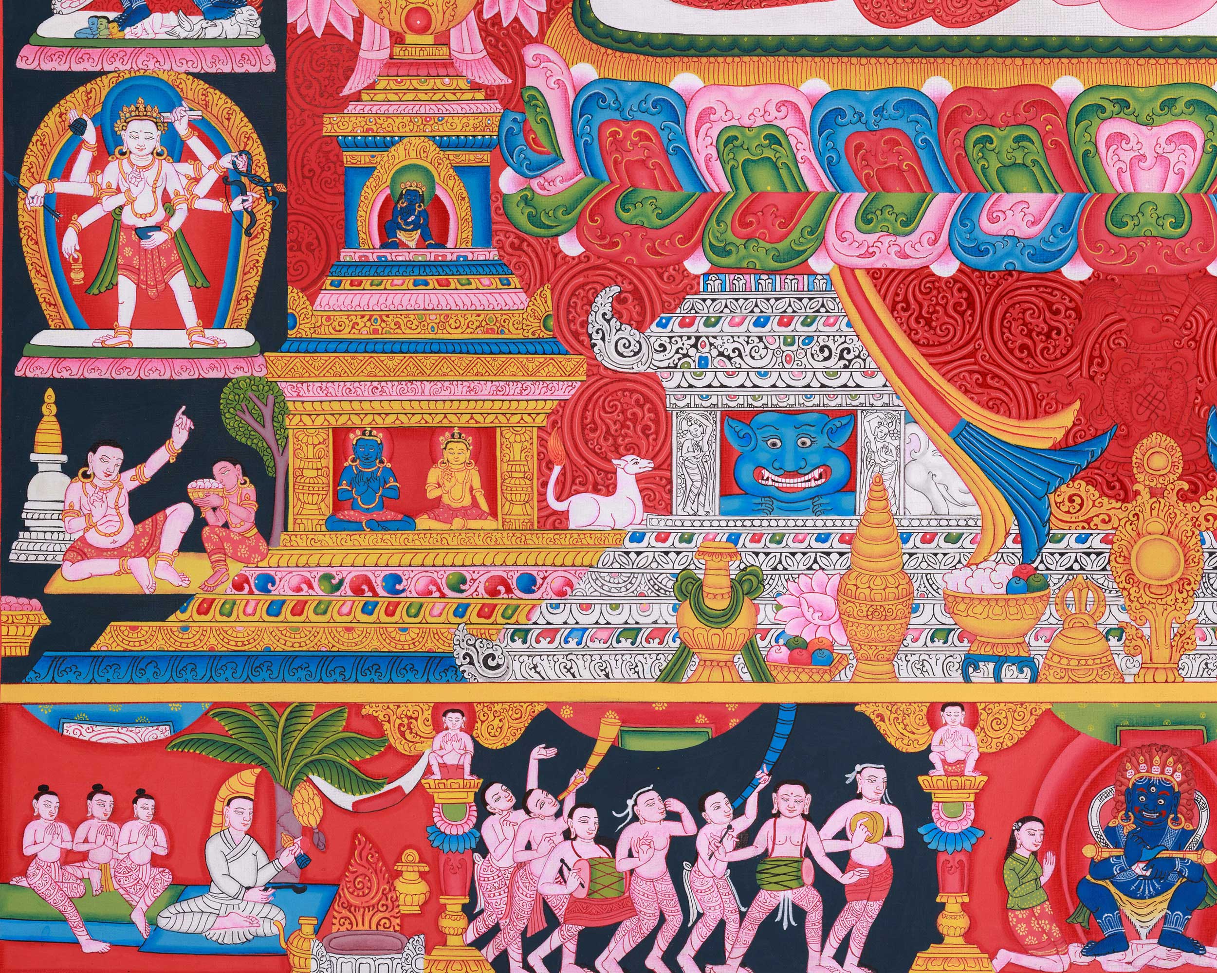Thangka Print Of Avalokiteshvara | Artwork Of 4-Armed Chenrezig | The Bodhisattva of Compassion