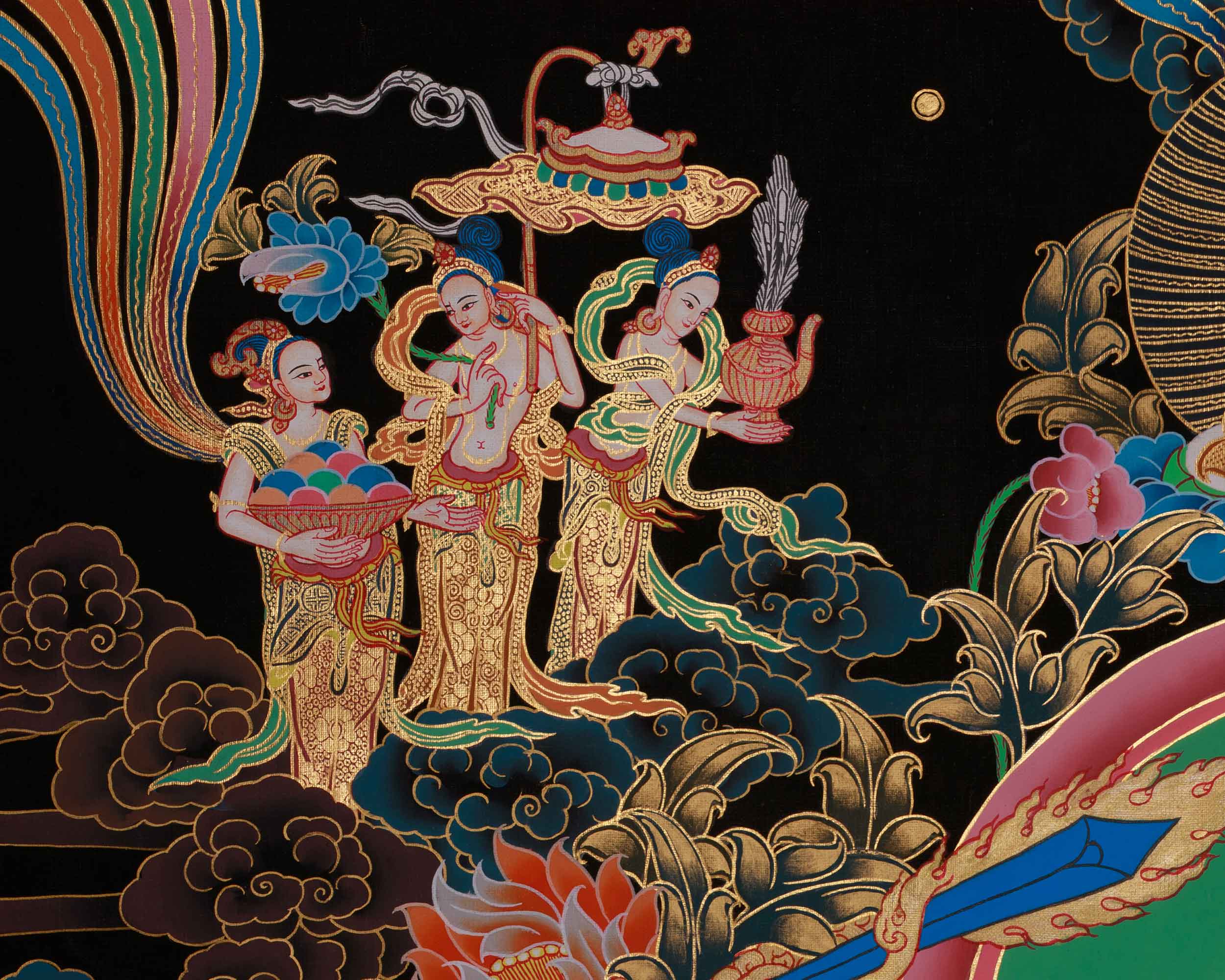 Himalayan Thangka Of Manjushri | Amitabha Buddha, Chenrezig, Vajrapani