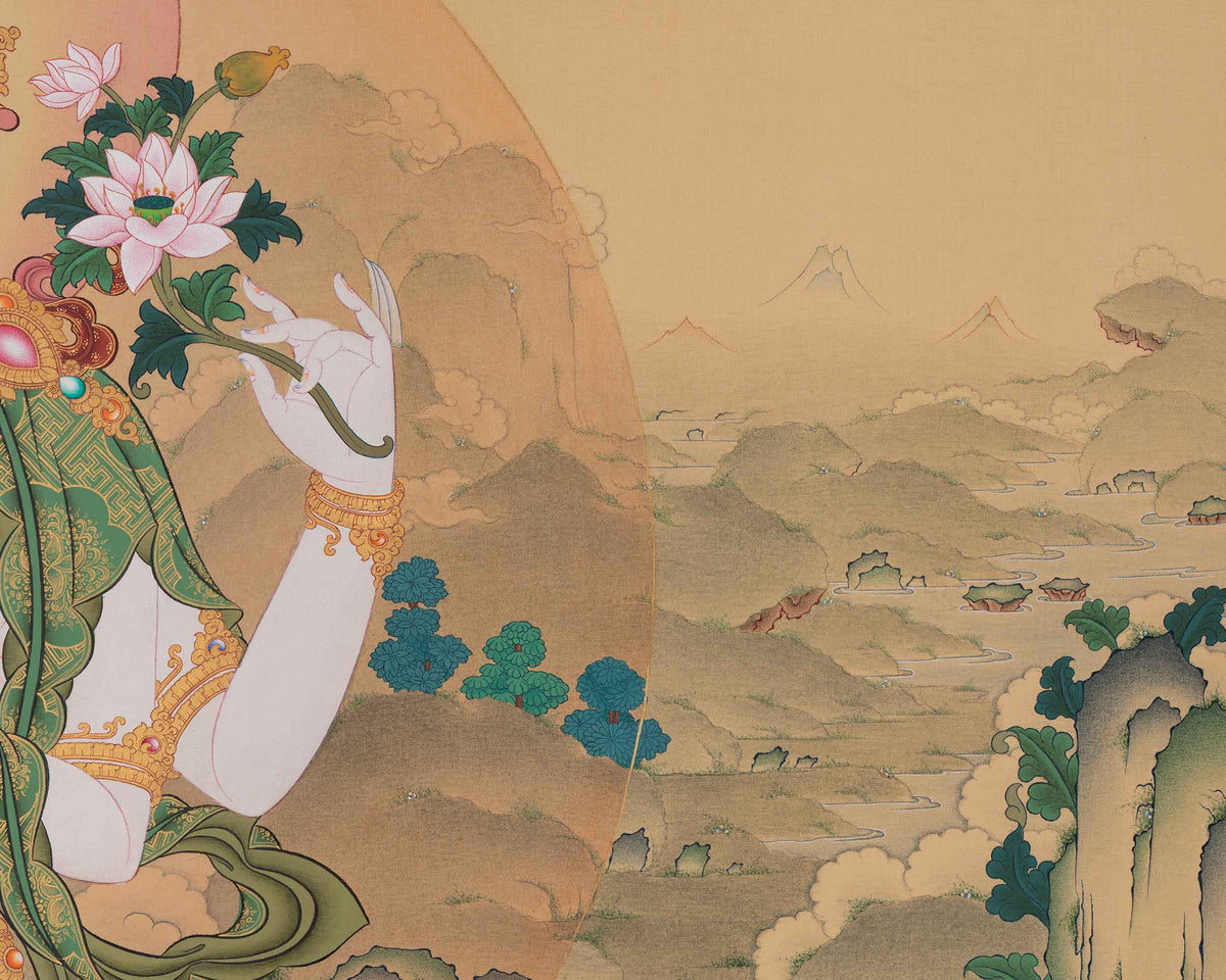 Tibetan Four-Armed Chenrezig Thangka | Chaturbhuja Avalokiteshvara