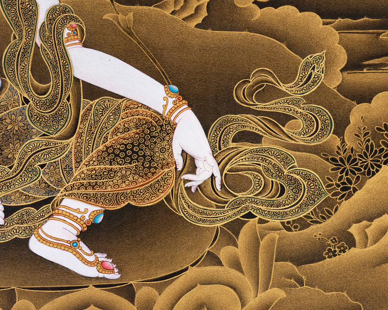 Side Chenrezig Thangka | Gold on Black Buddhist Art