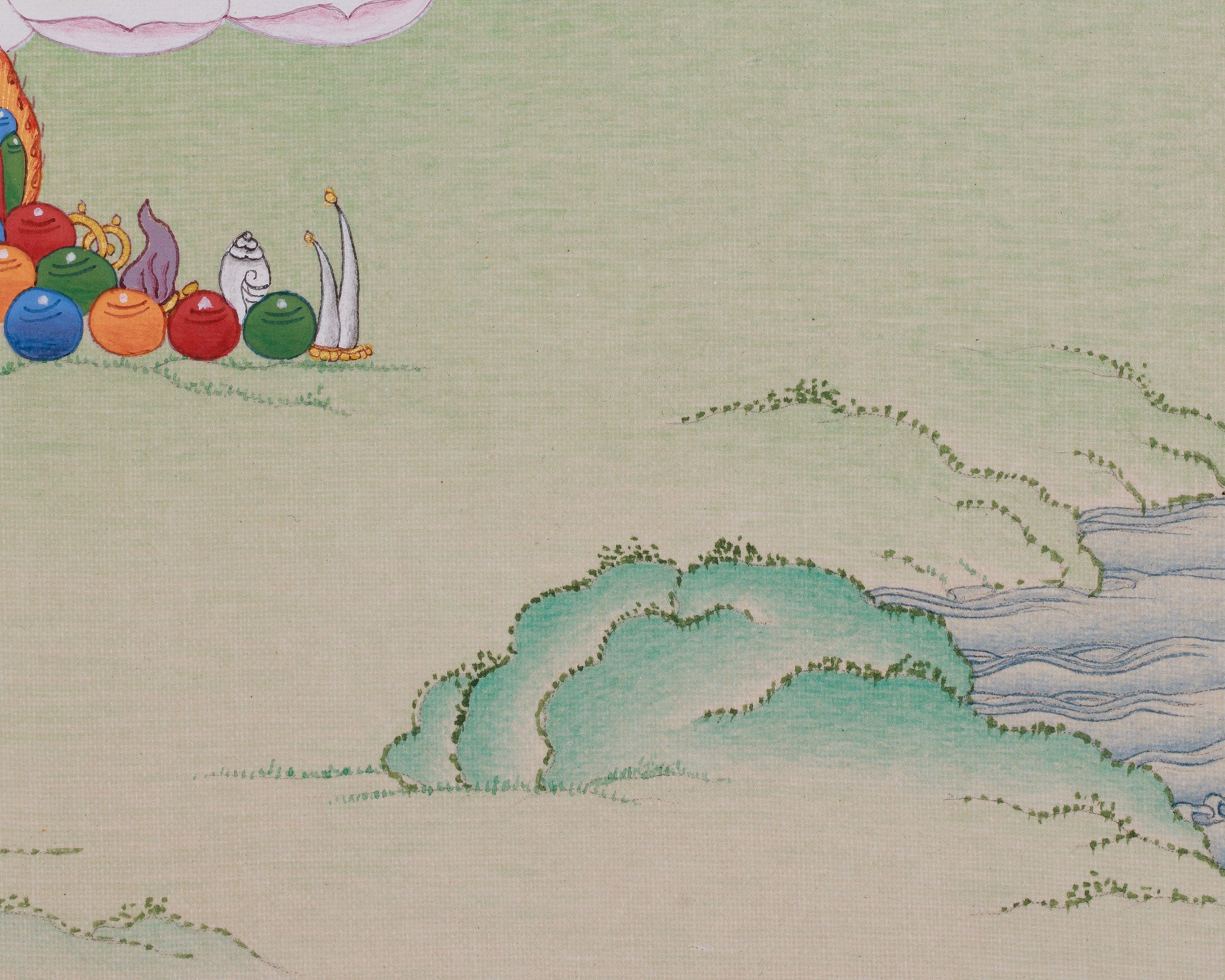 Compact 4-Armed Chenrezig Buddha Thangka, "Om Mani Padme Hum"