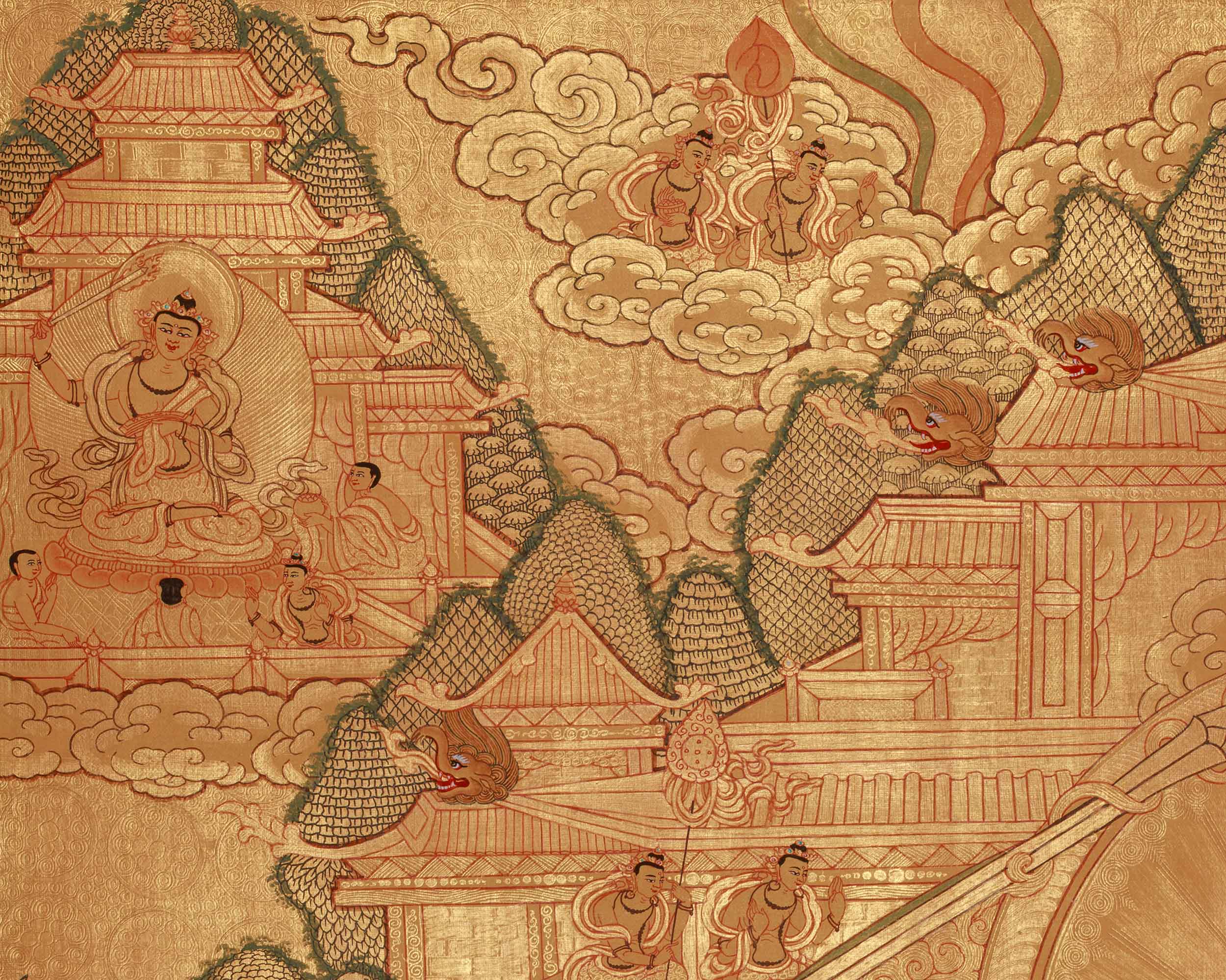 Majushri, Wisdom Buddha Thangka | A Spiritual Masterpiece of Enlightenment in Glorious Gold