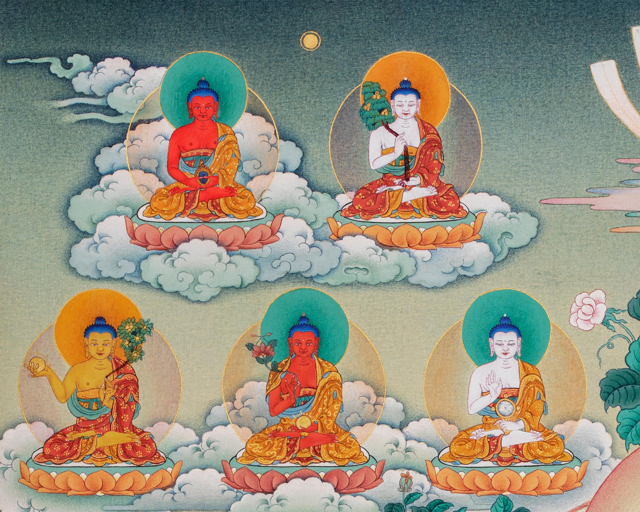 Buddha Shakyamuni Thangka, 35 Buddhas of Confession, Thangka Print
