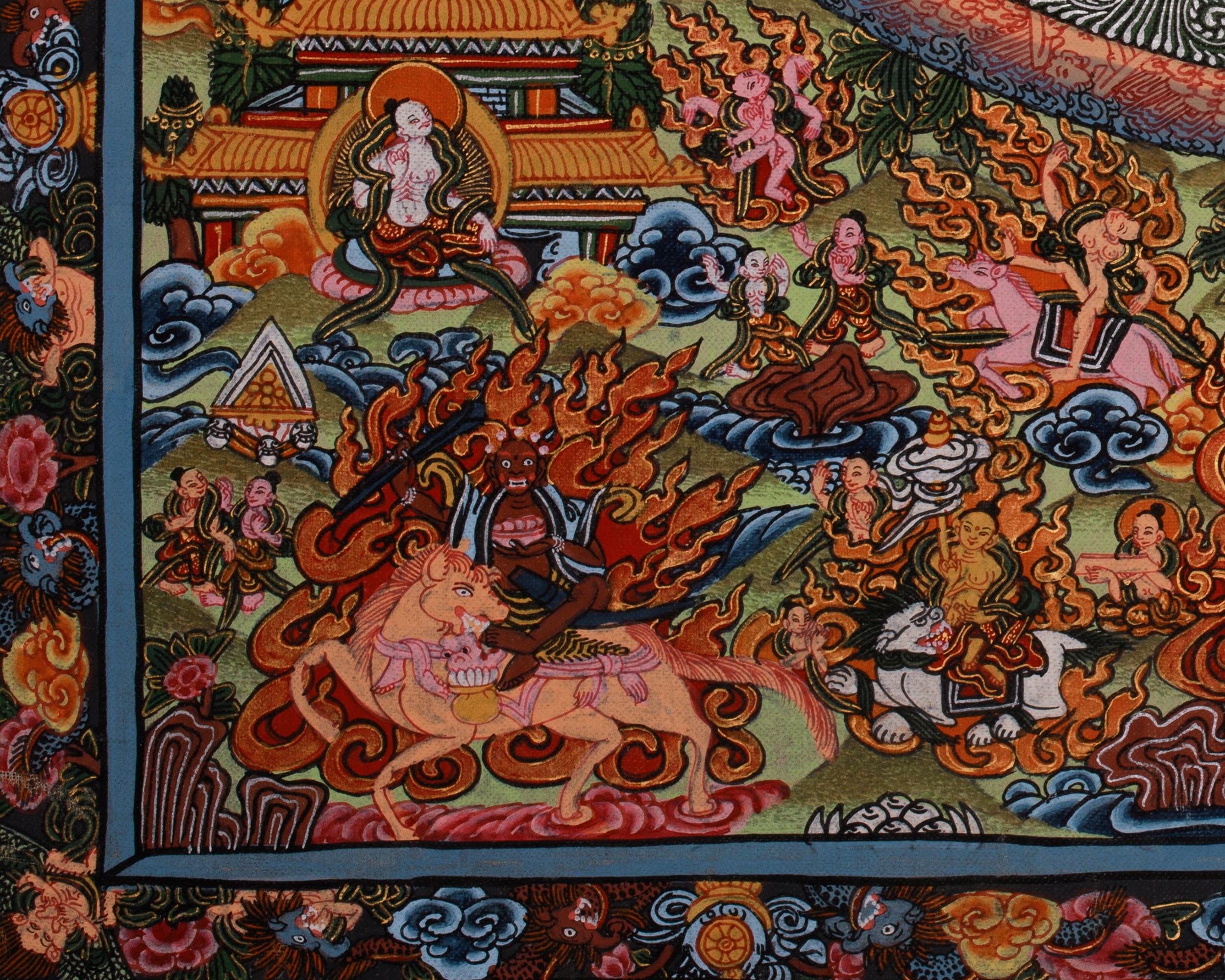 Hand-Painted Vintage Yamantaka Mandala Art | Wrathful Deity with Consort in Divine Union