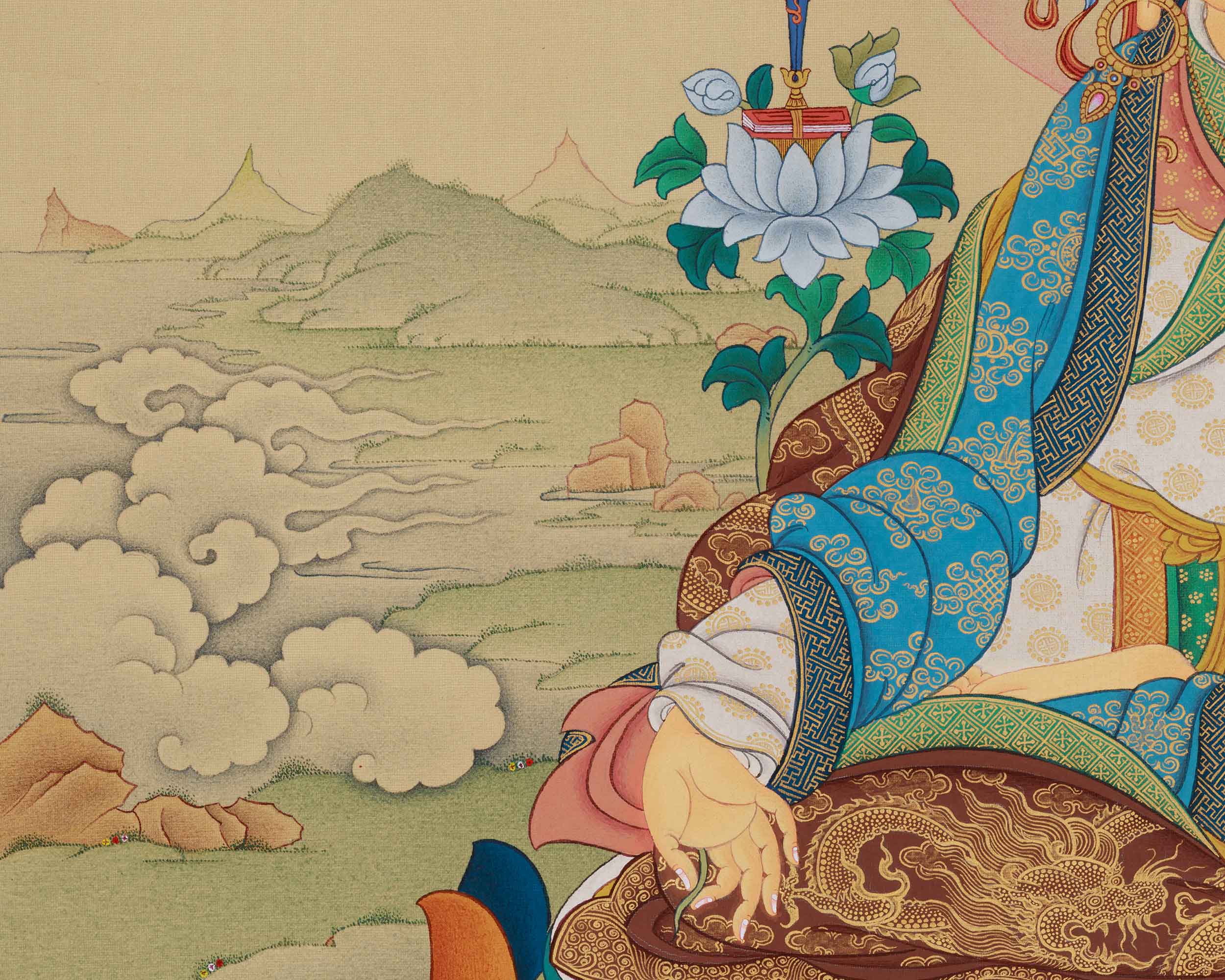 Yuthok with Medicine Buddha and Shanglon Gonpo Thangka | Tibetan Buddhist Master