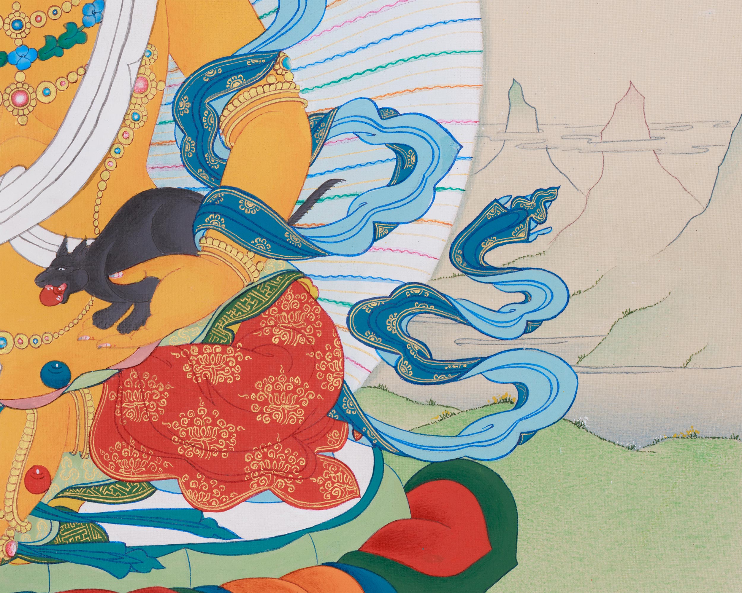 Hand-Painted Tibetan Wealth Deity, Dzambhala | Protector of Prosperity and Abundance