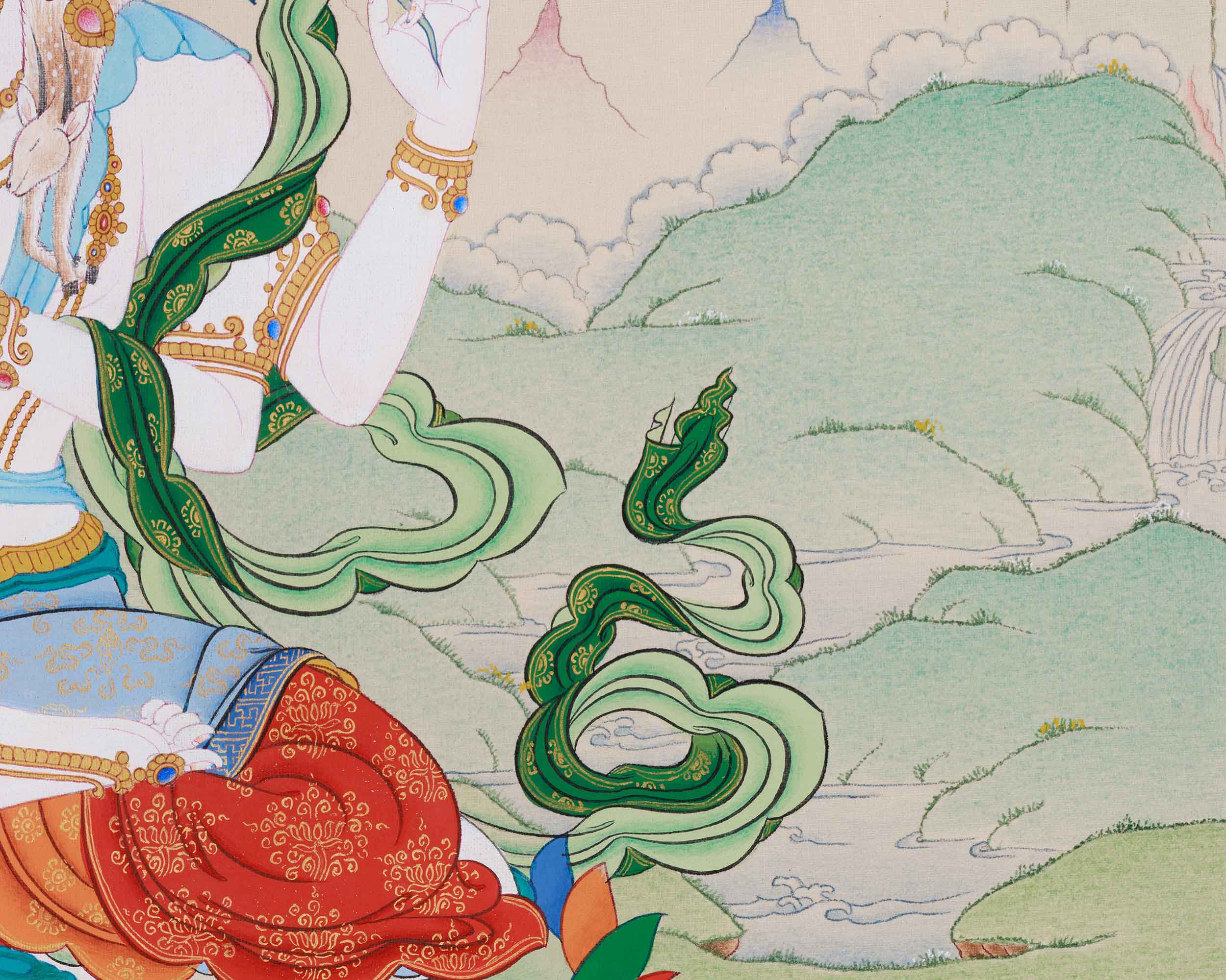 Hand-Painted Tibetan Buddha Chenrezig | Spiritual Guardian of Power and Compassion