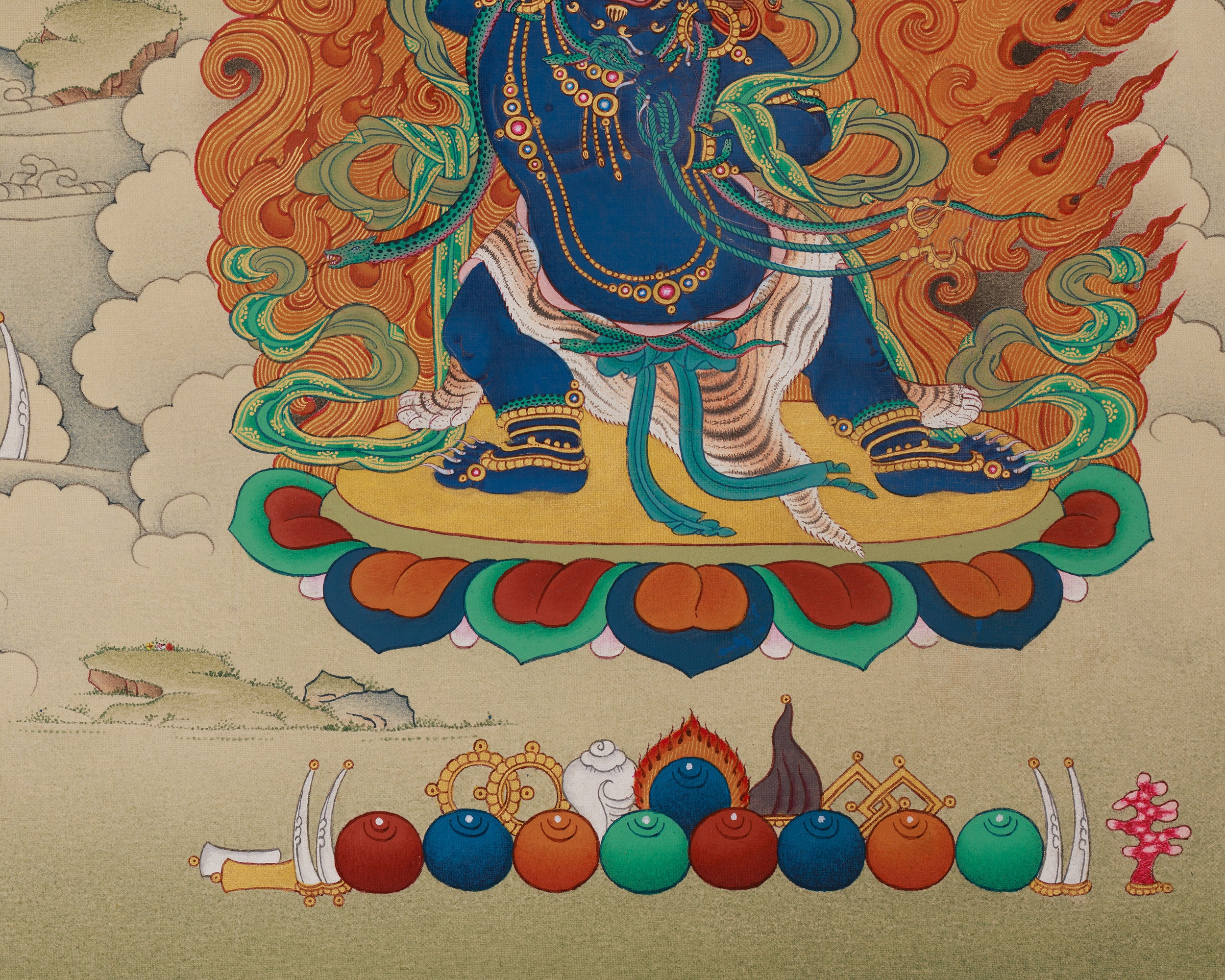 Manjushri With Vajrapani and Chenrezig Thangka | Sacred Wisdom Compassion Deity
