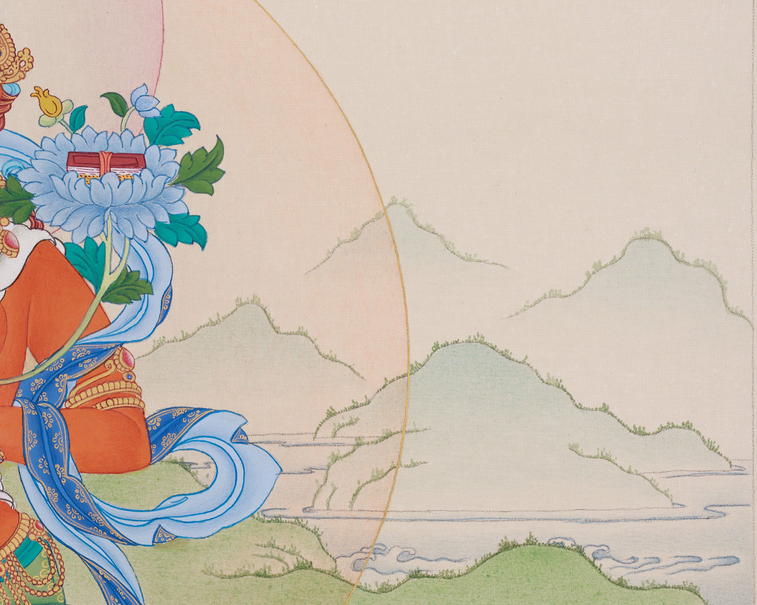 Tibetan Thangka of Flaming Sword Holder Manjushri | Divine Wisdom in Art