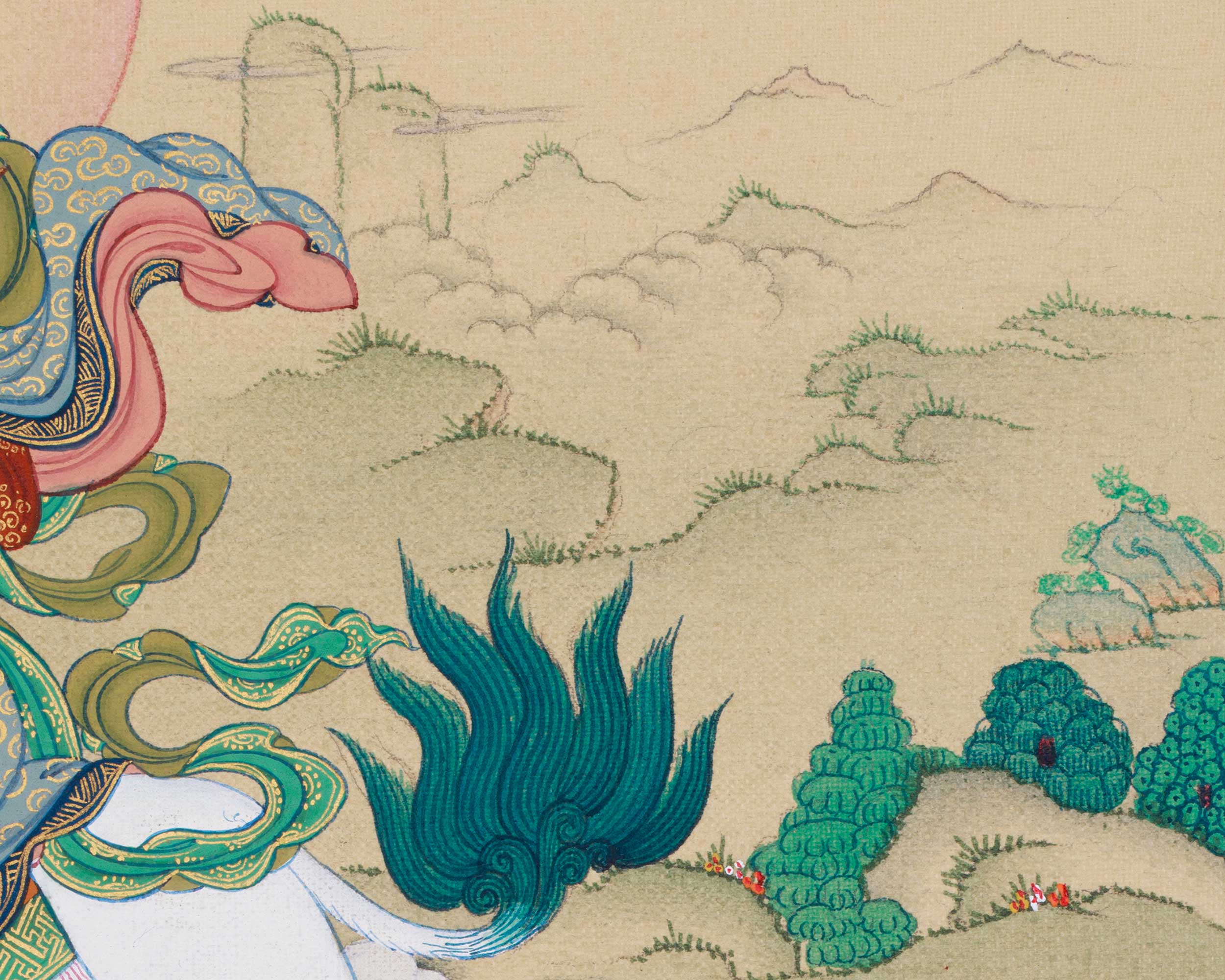 Tsheringma Thangka Painting | Goddess of Longevity with Jetsun Milarepa