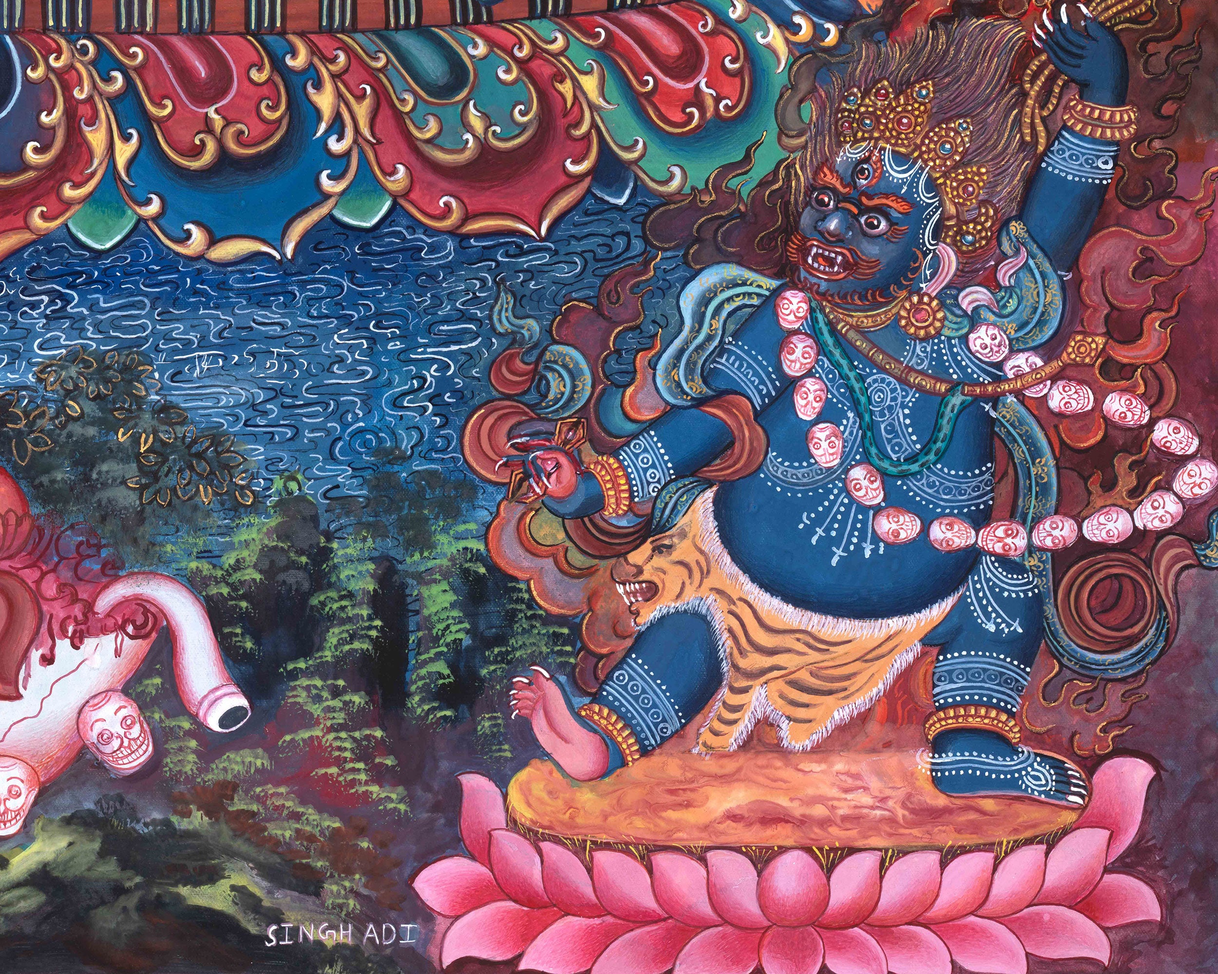 High-Quality 6 Armed Mahakala Thangka | Dharma Protector