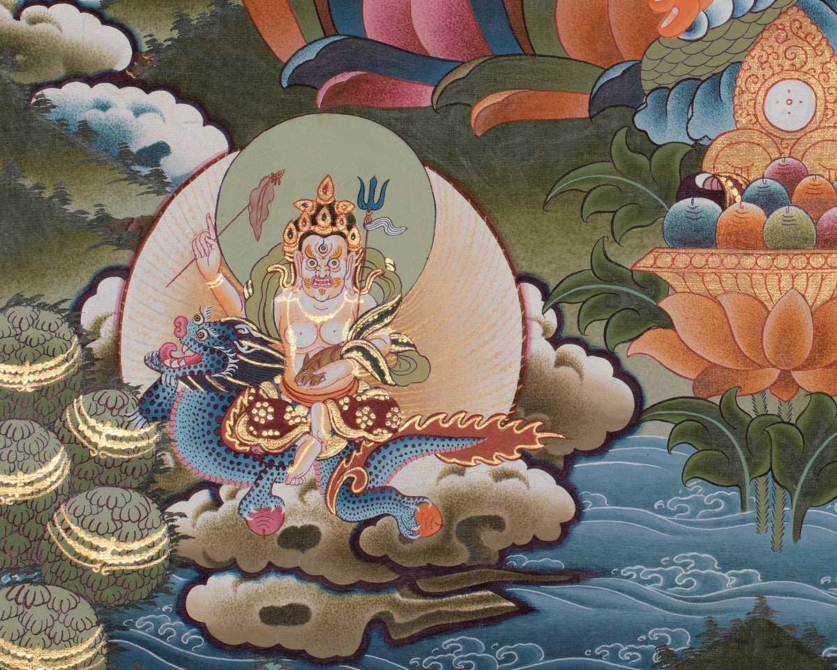 Dzambala Kubera Thangka Art | Divine Wealth and Prosperity | Home with Wealth and Good Fortune |