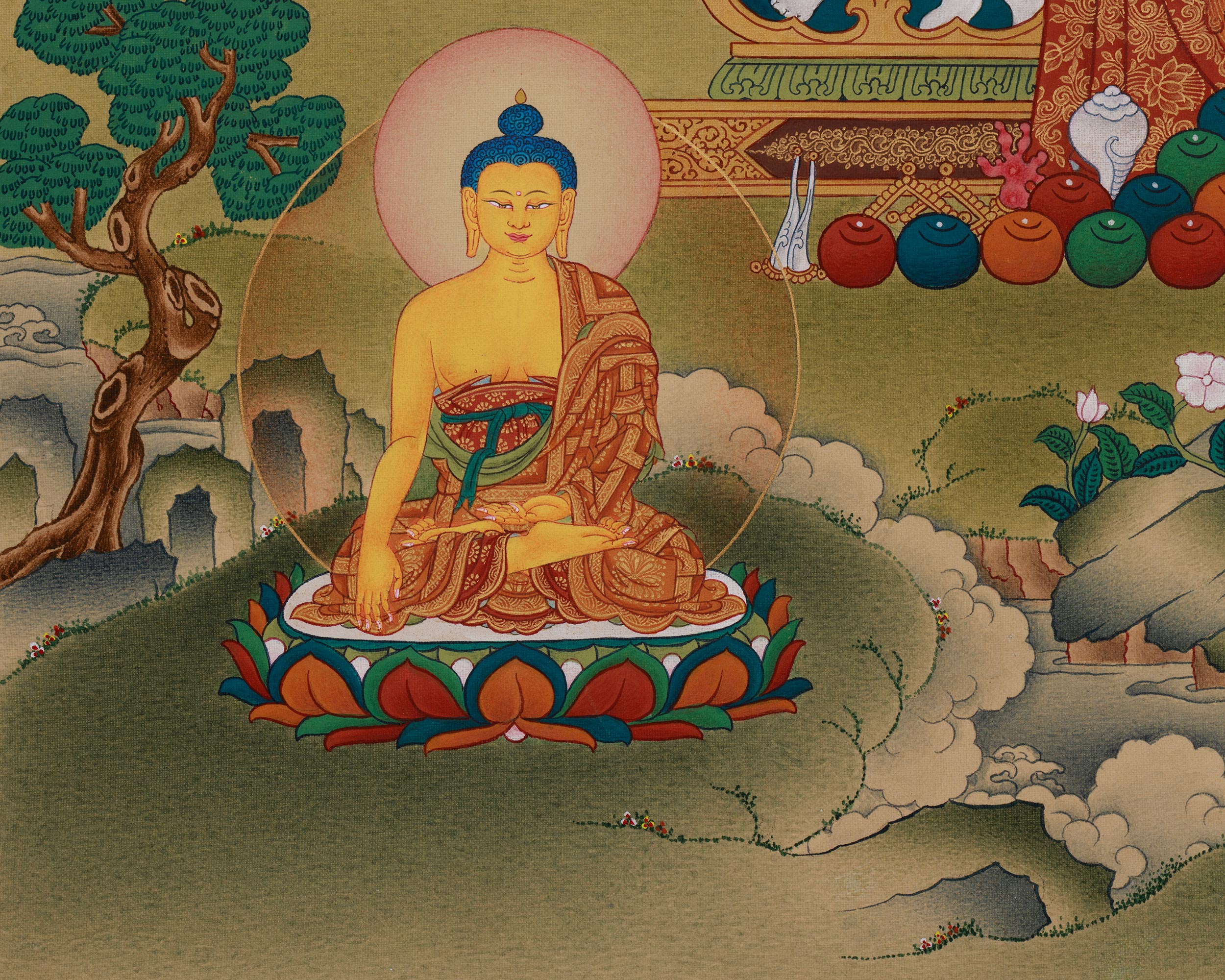 Asta Medicine Buddha Thangka | Sacred Eight Medicine Buddhas Healing Artwork
